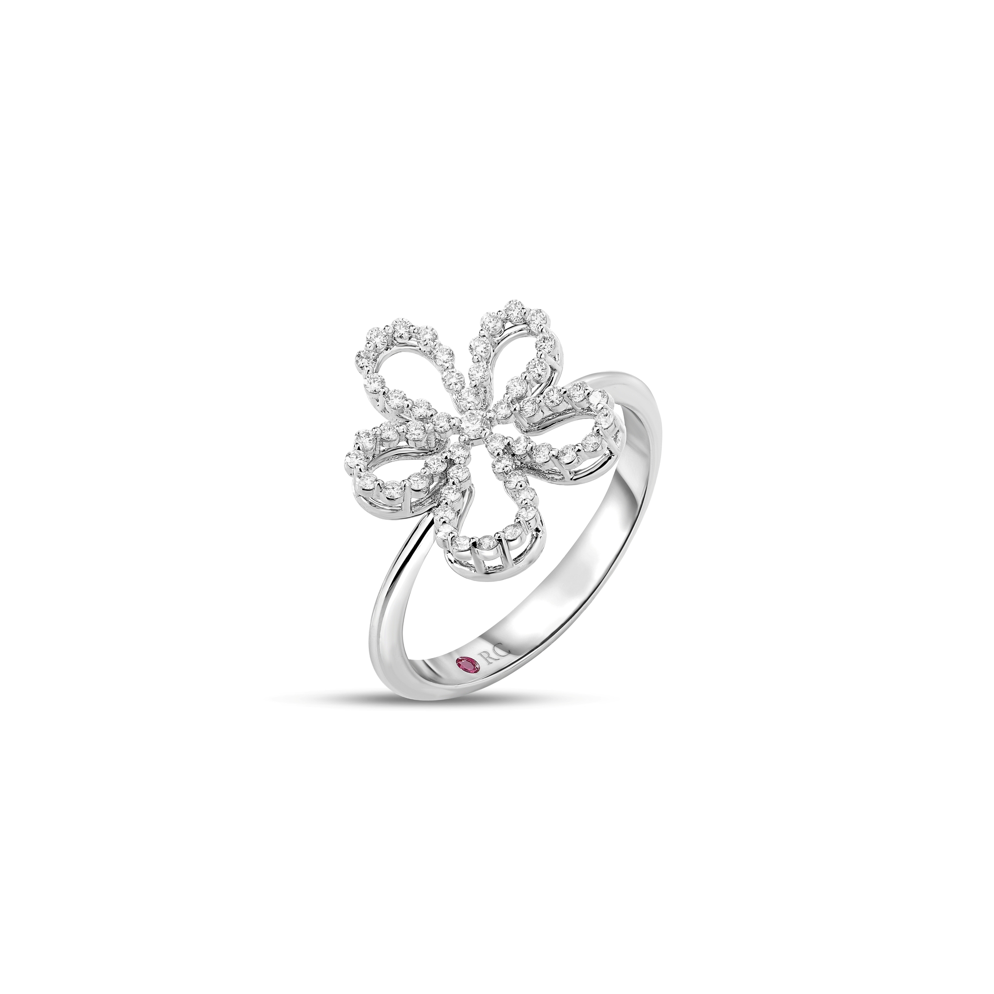 18k White Gold Jasmine Pave Diamond Outline Flower Ring