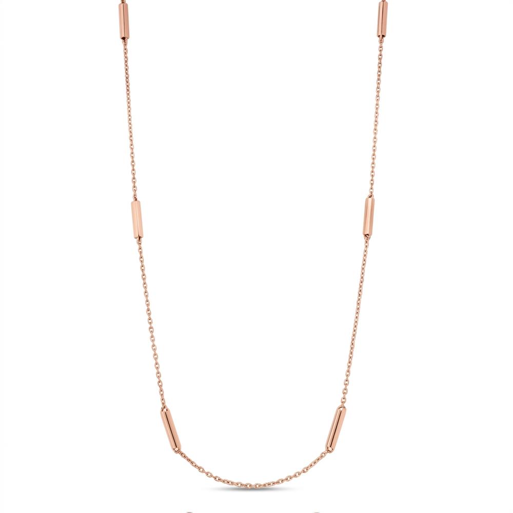 18k Rose Designer Gold Bar Station Long Necklace