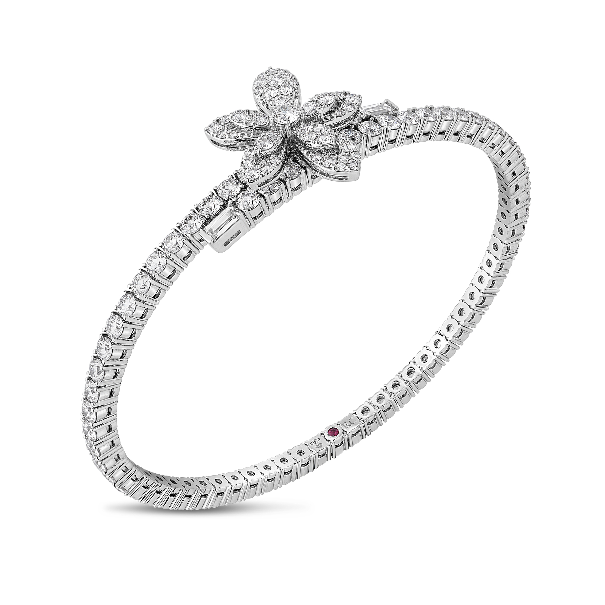 18k White Gold Tiare Pave Diamond Flower Cuff Bangle