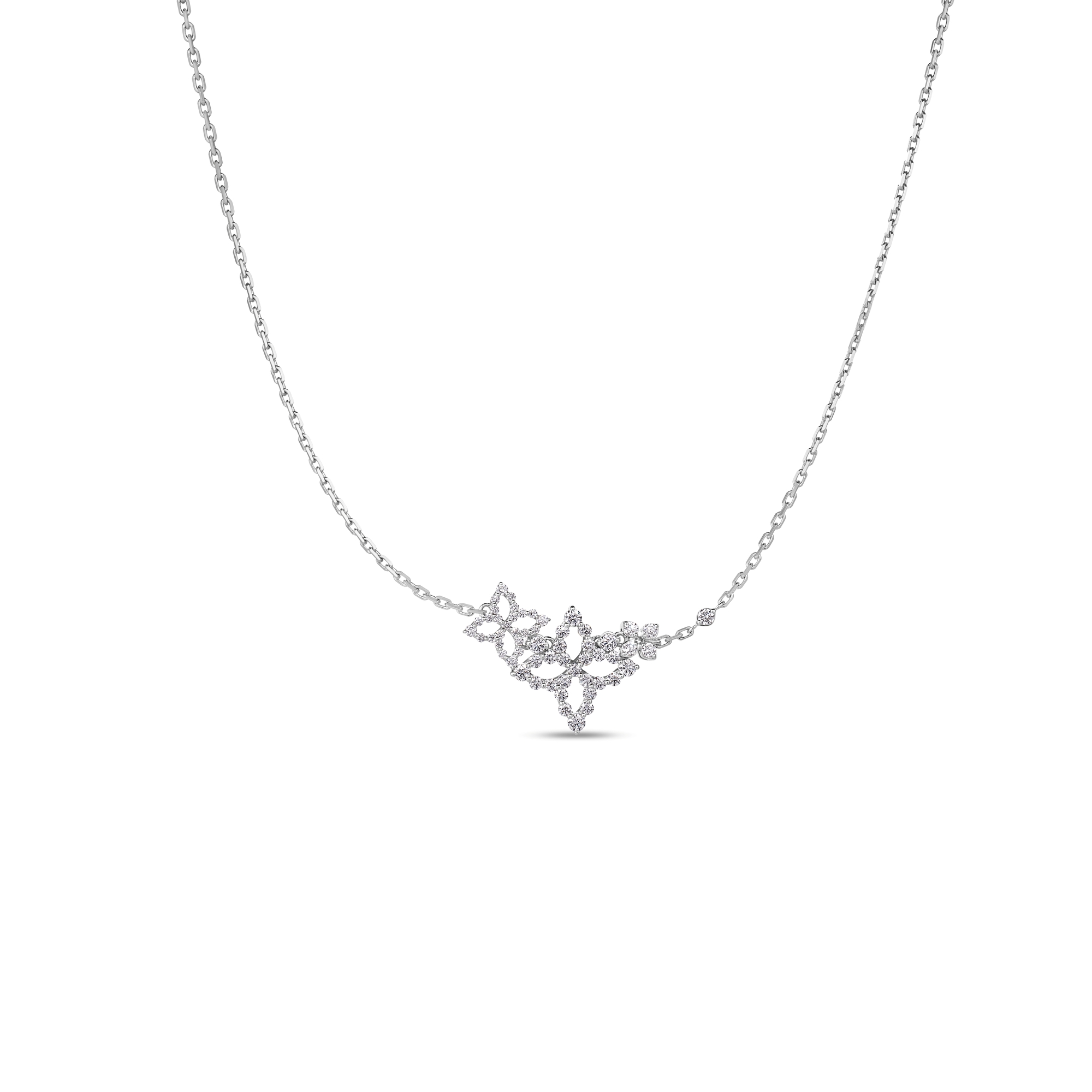 18k White Gold Diamond Princess Triple Flower Necklace