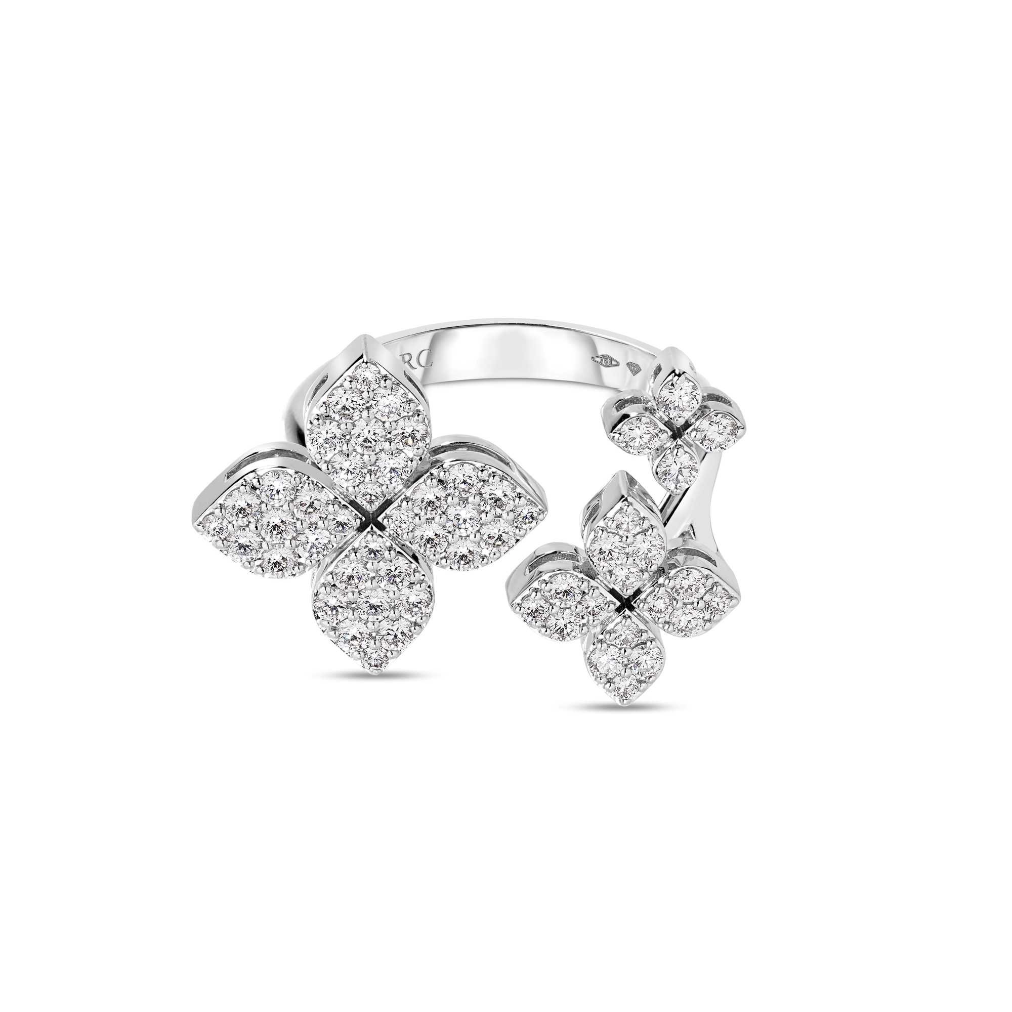 18k White Gold Love In Verona Pave Diamond Triple Flower Ring