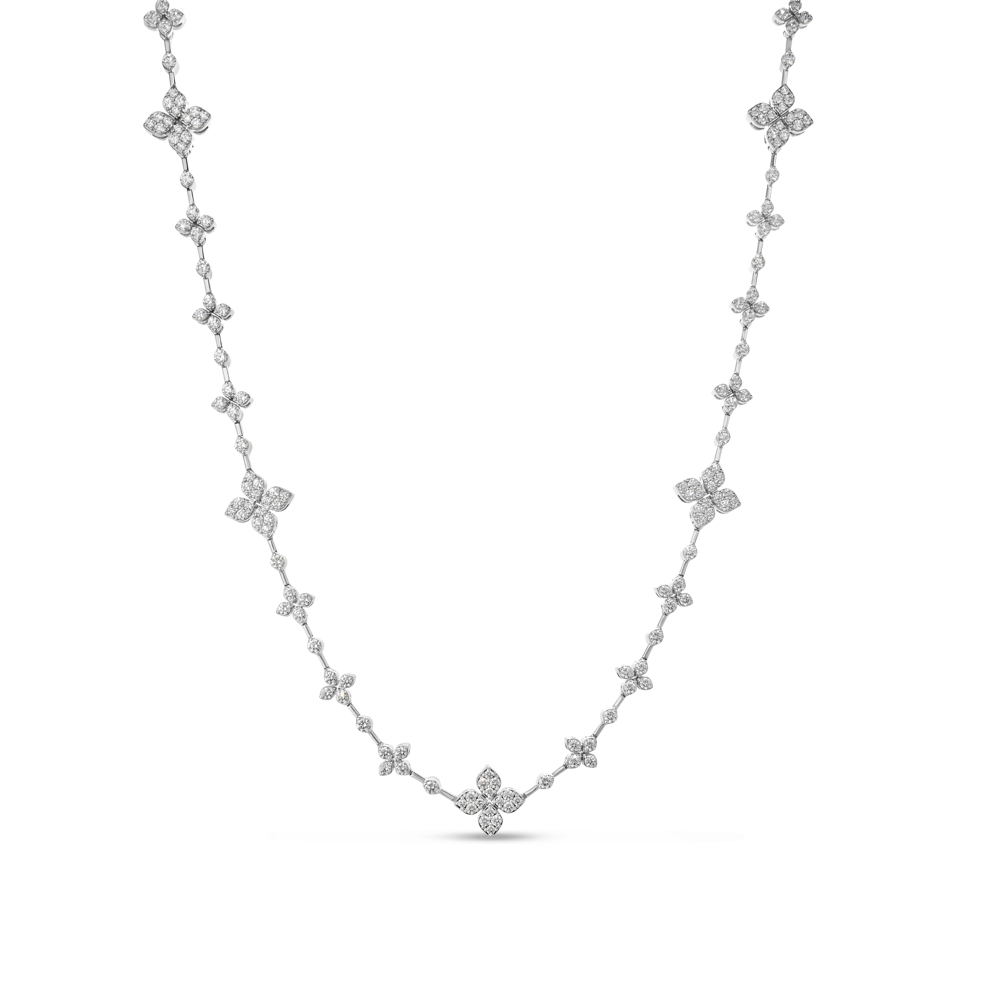 18k White Gold Love In Verona Pave Diamond Alternating Flowers Necklace
