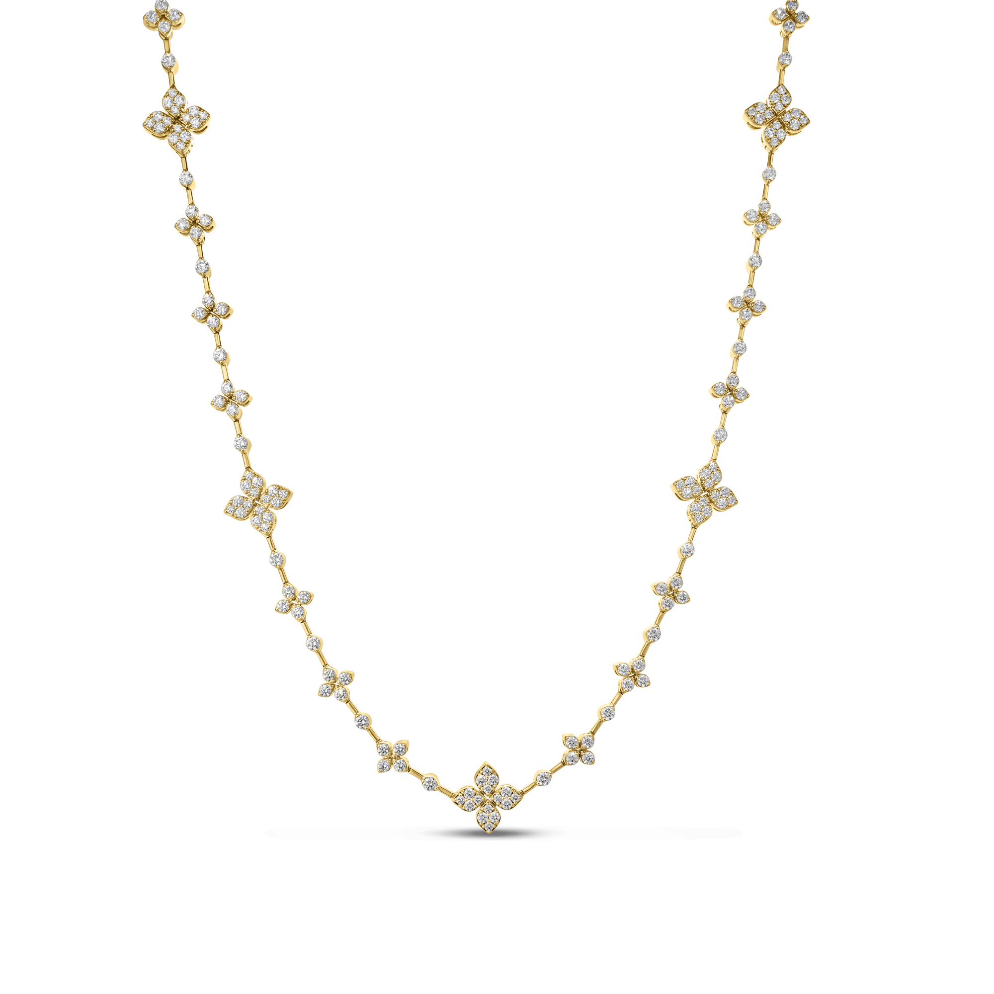 18k Yellow Gold Love In Verona Pave Diamond Alternating Flowers Necklace