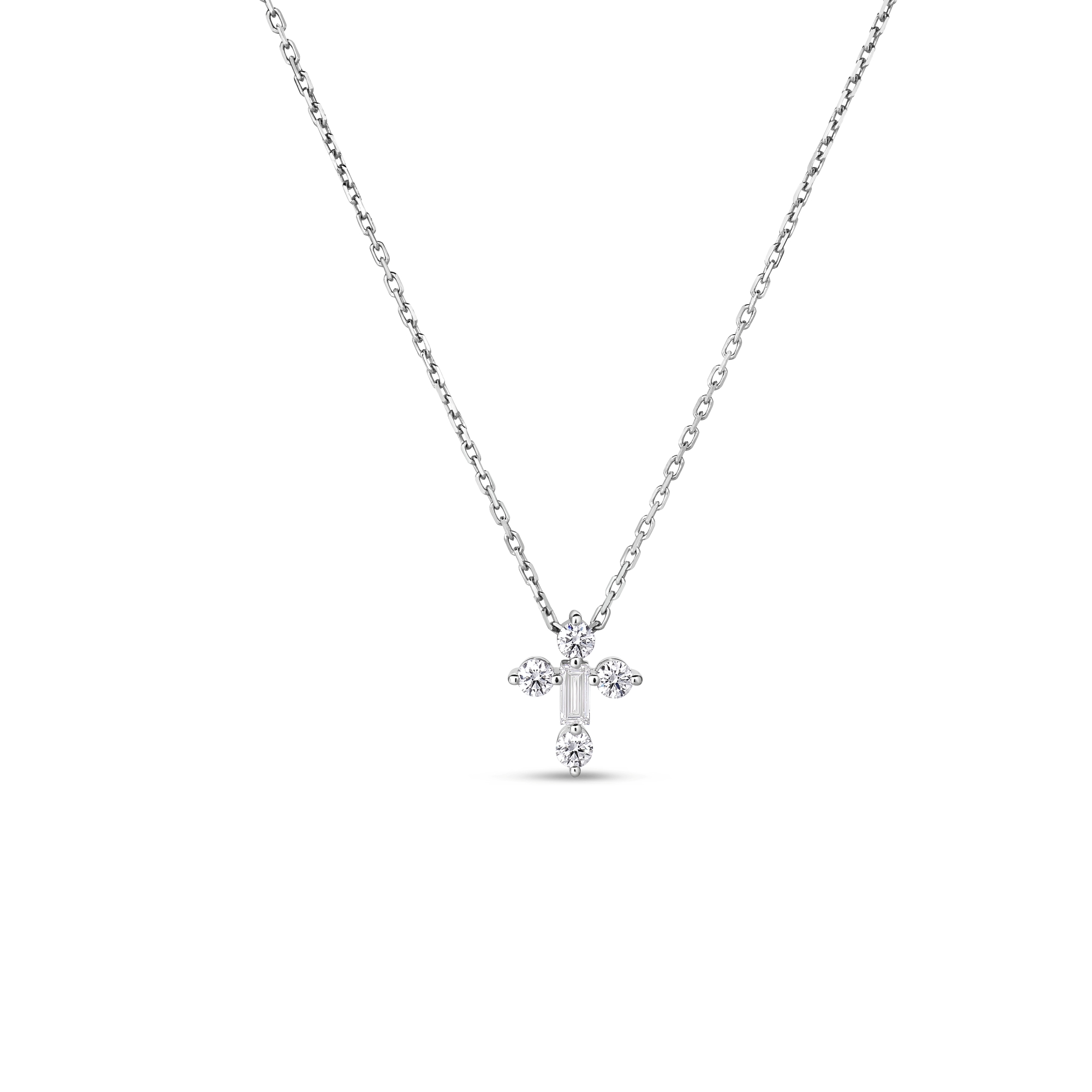 18k White Gold Diamond Princess Mini Cross Necklace