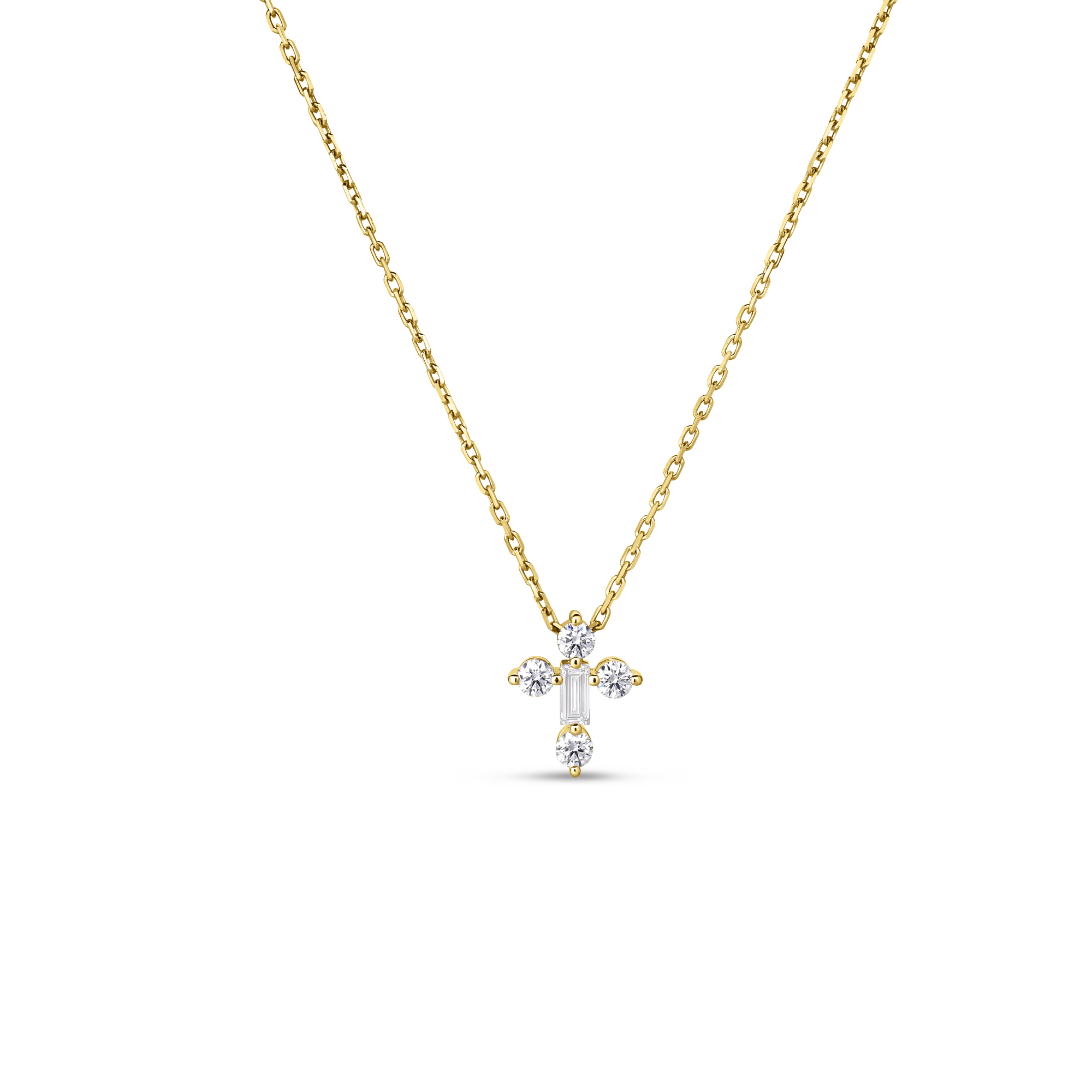 18k Yellow Gold Diamond Princess Mini Mixed Cut Cross Necklace