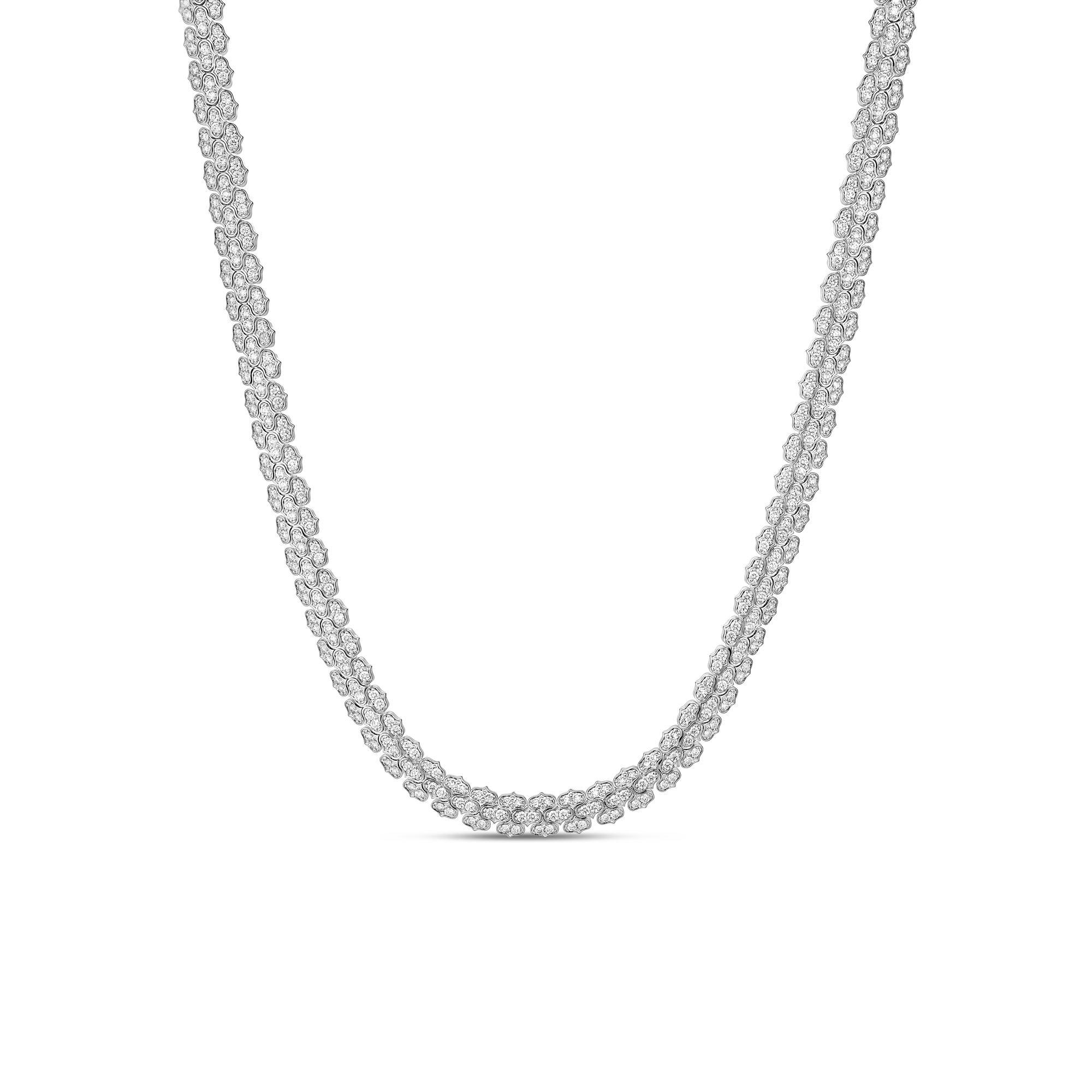 18k White Gold Cobra Narrow Pave Diamond Necklace
