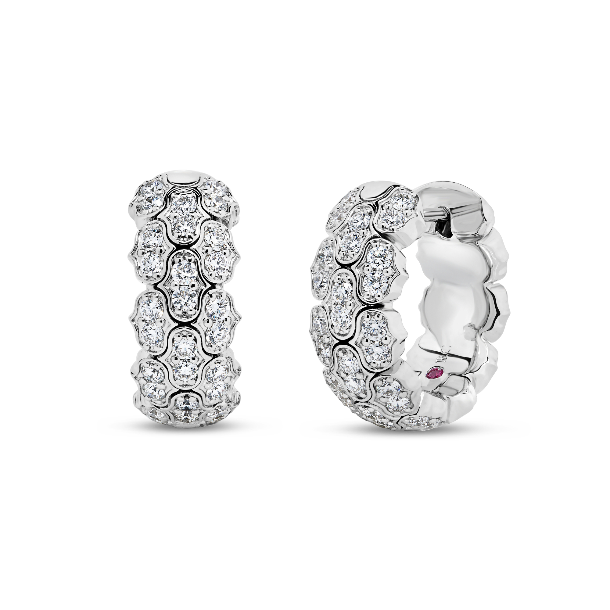 18k White Gold Cobra Narrow Pave Diamond Hoop Earrings