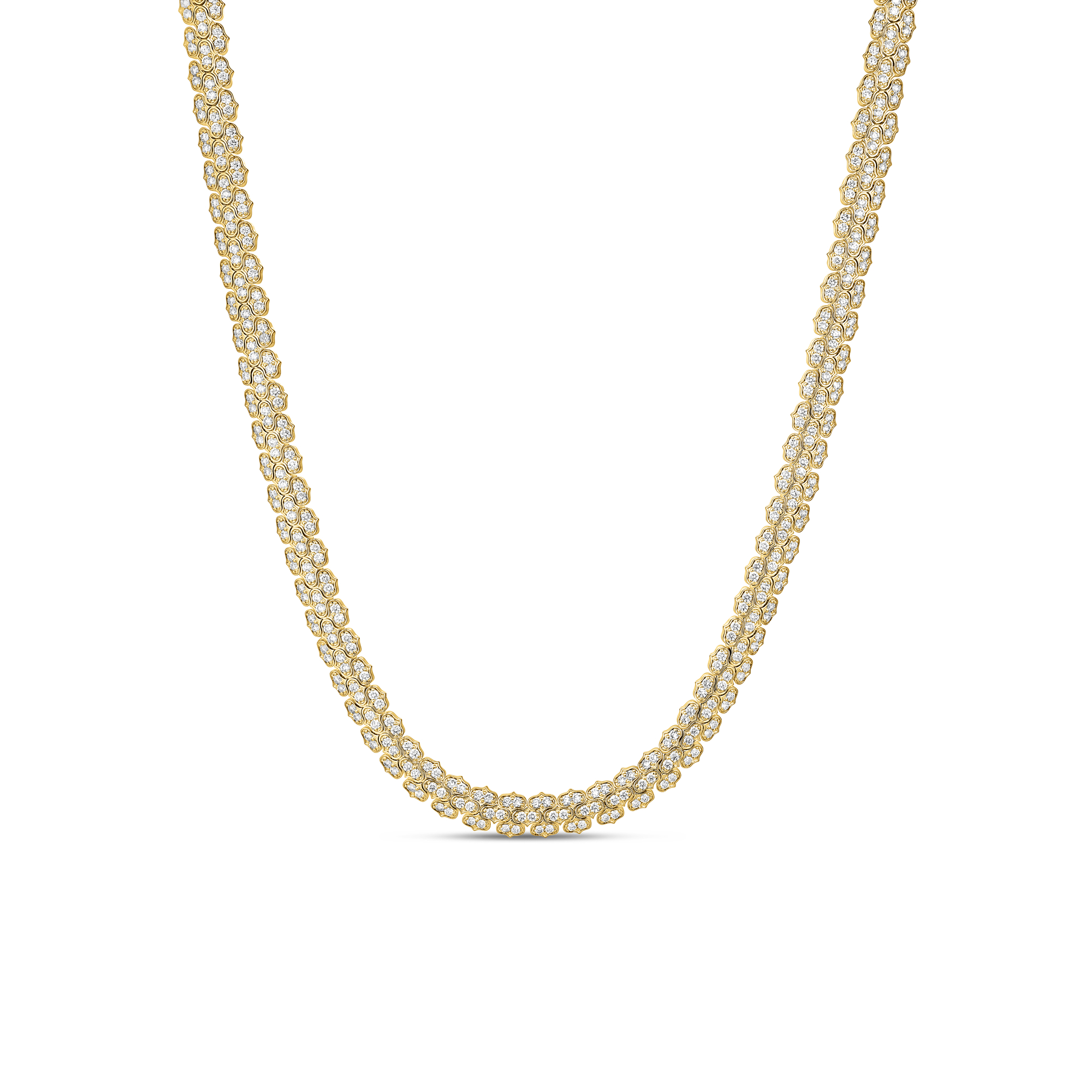 18k Yellow Gold Cobra Narrow Pave Diamond Necklace