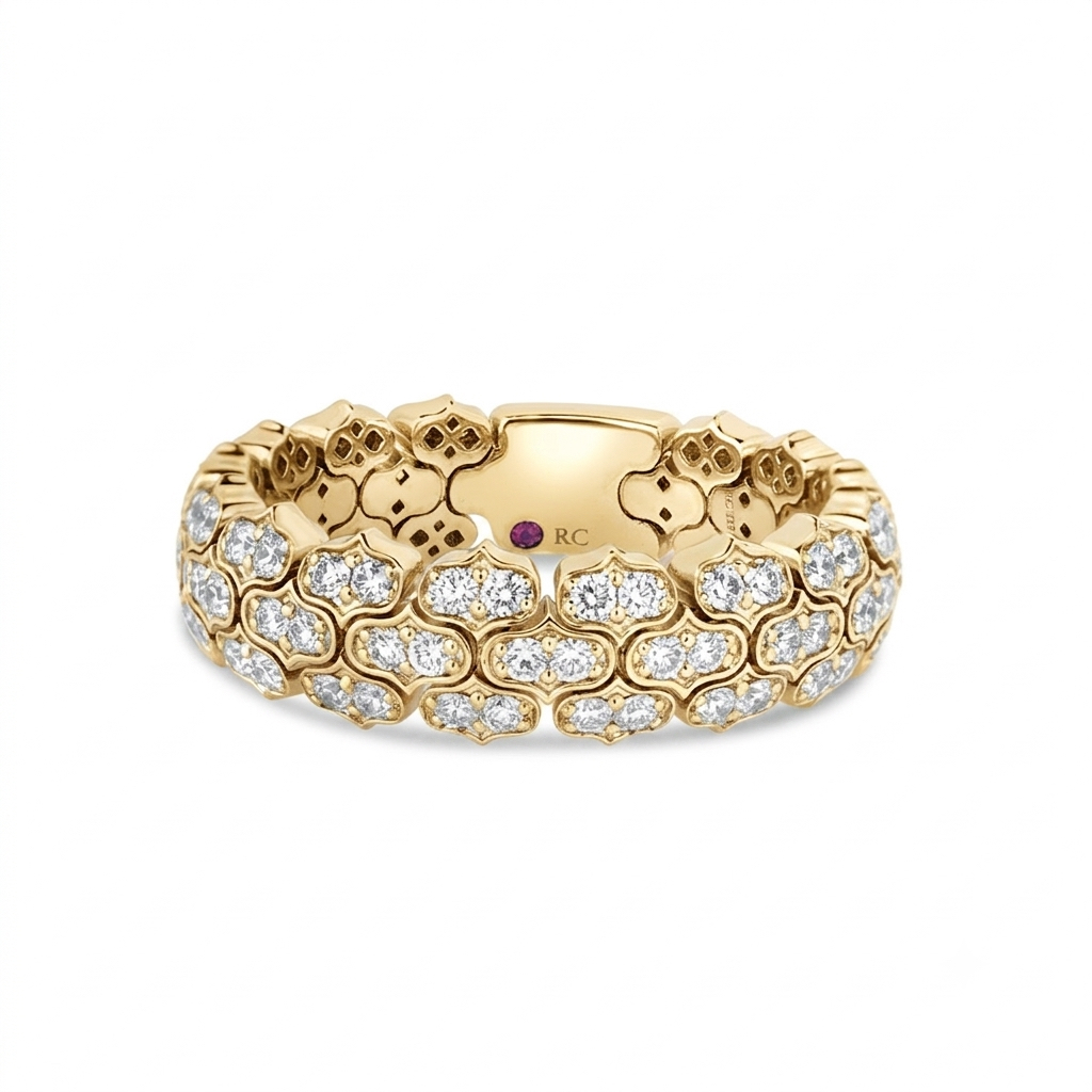 18k Yellow Gold Cobra Narrow Pave Diamond Ring