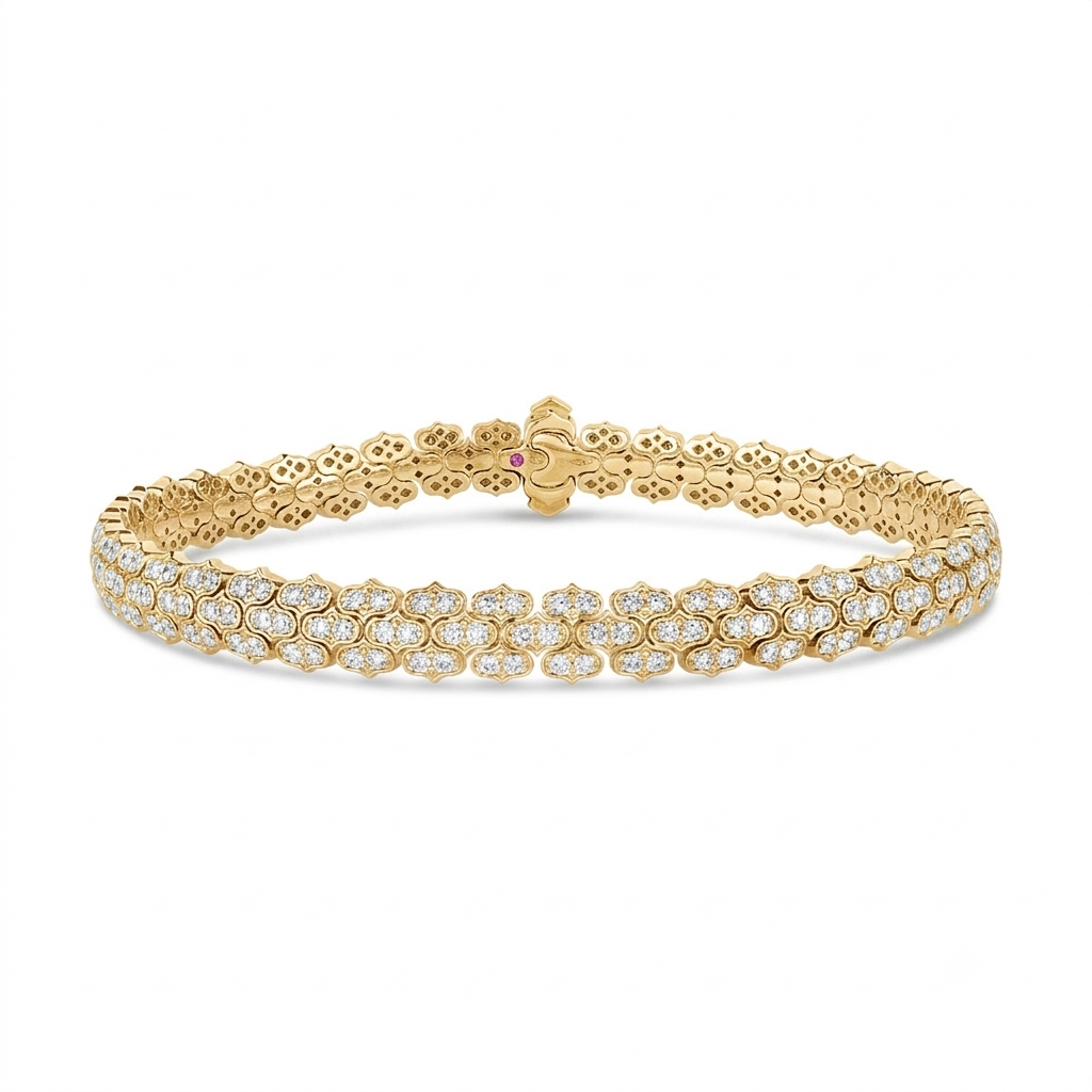 18k Yellow Gold Cobra Narrow Pave Diamond Bracelet