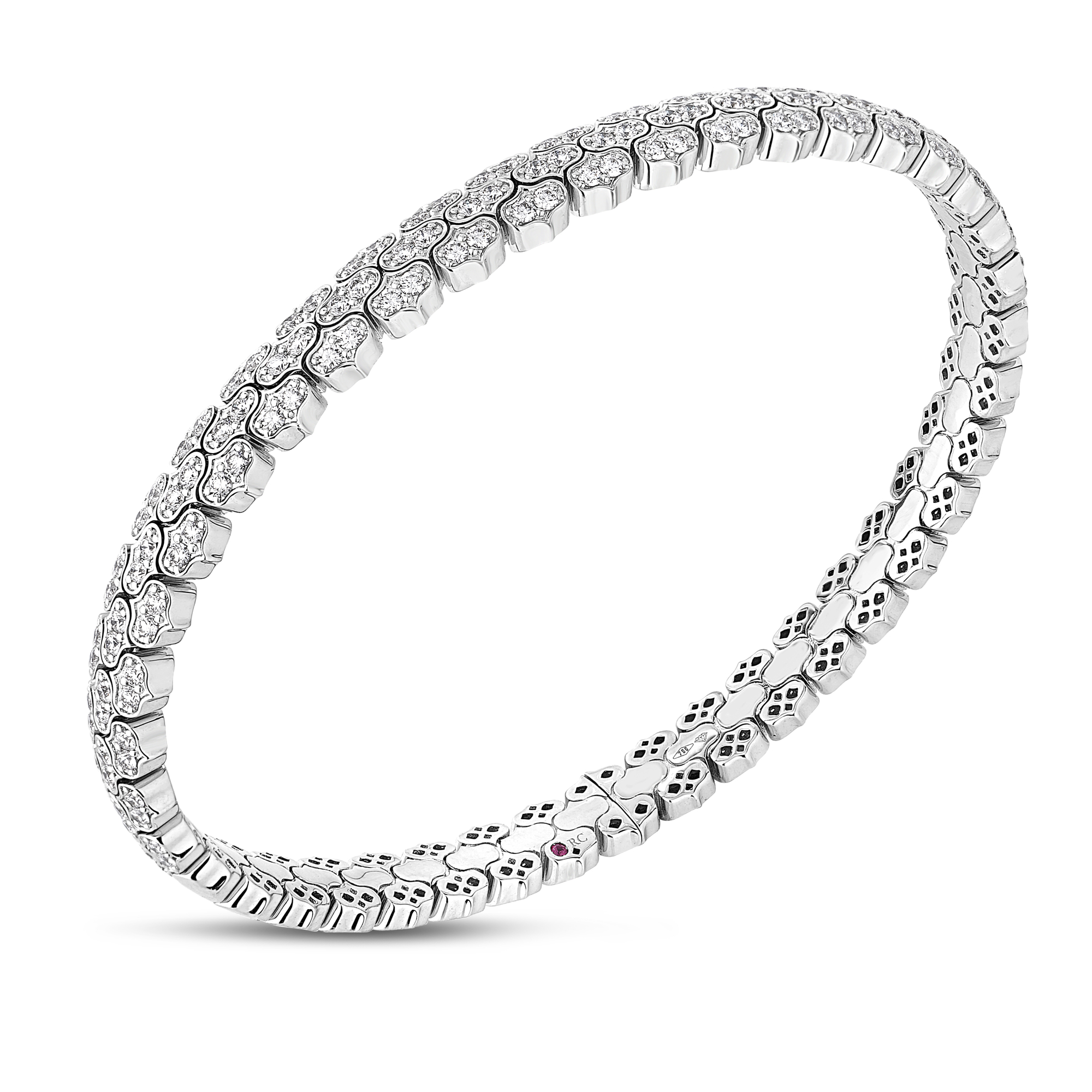 18k White Gold Cobra Narrow Pave Diamond Cuff Bangle