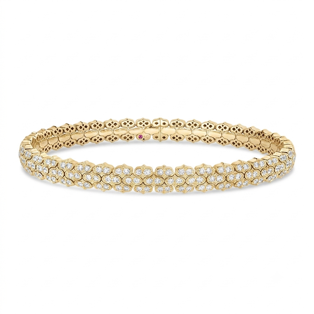 18k Yellow Gold Cobra Narrow Pave Diamond Cuff Bangle
