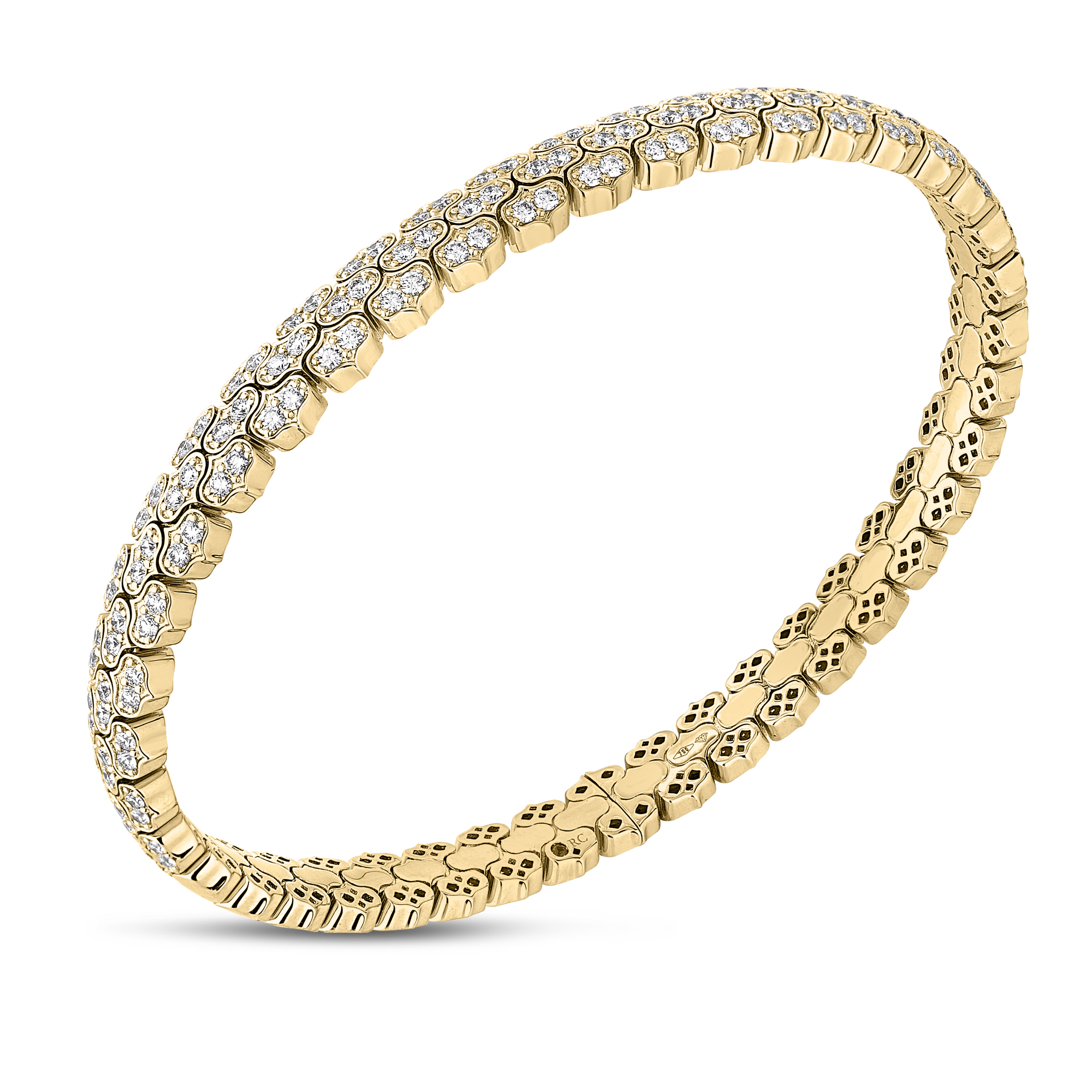 18k Yellow Gold Cobra Narrow Pave Diamond Cuff Bangle