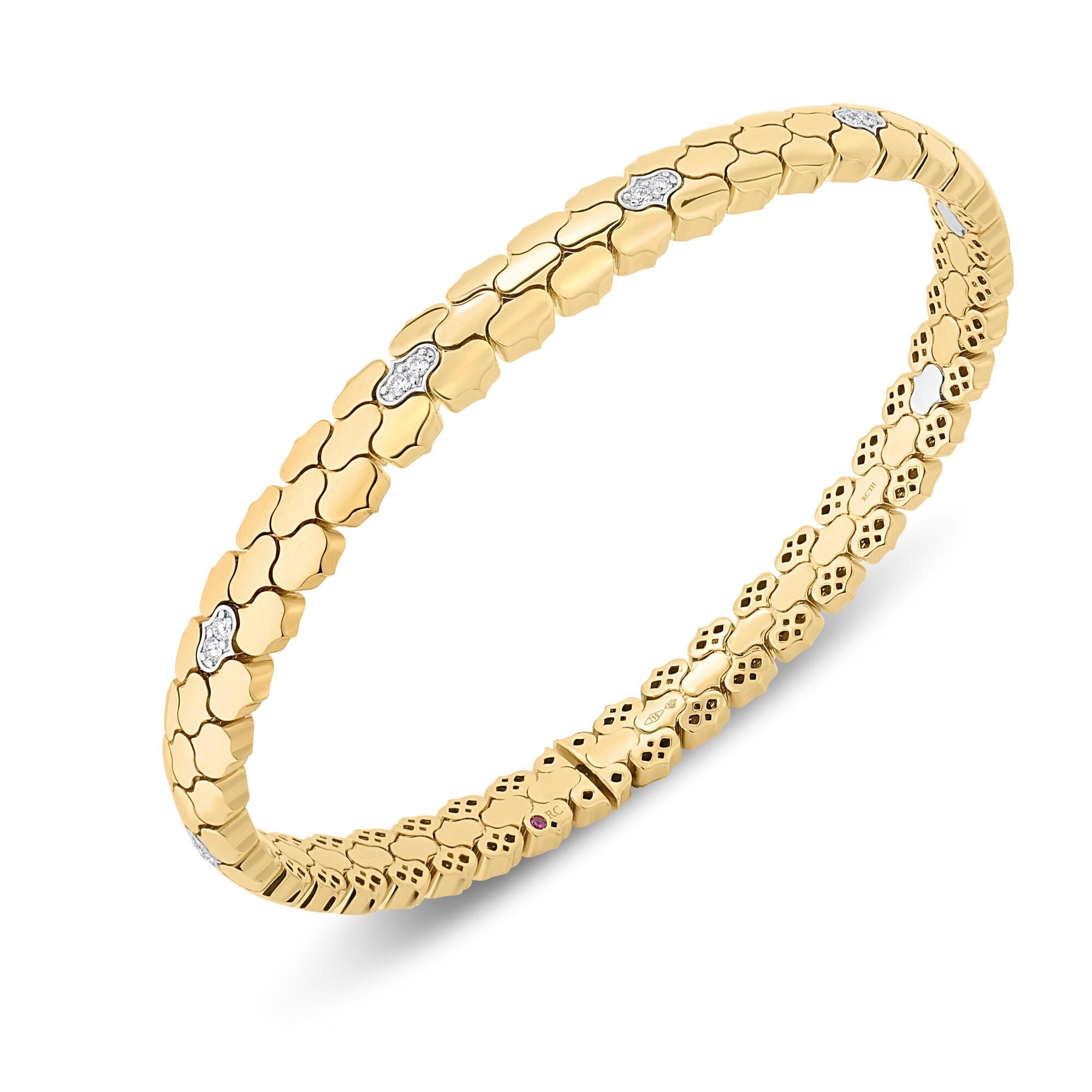 18k Yellow/white Gold Cobra Narrow Diamond Cuff Bangle