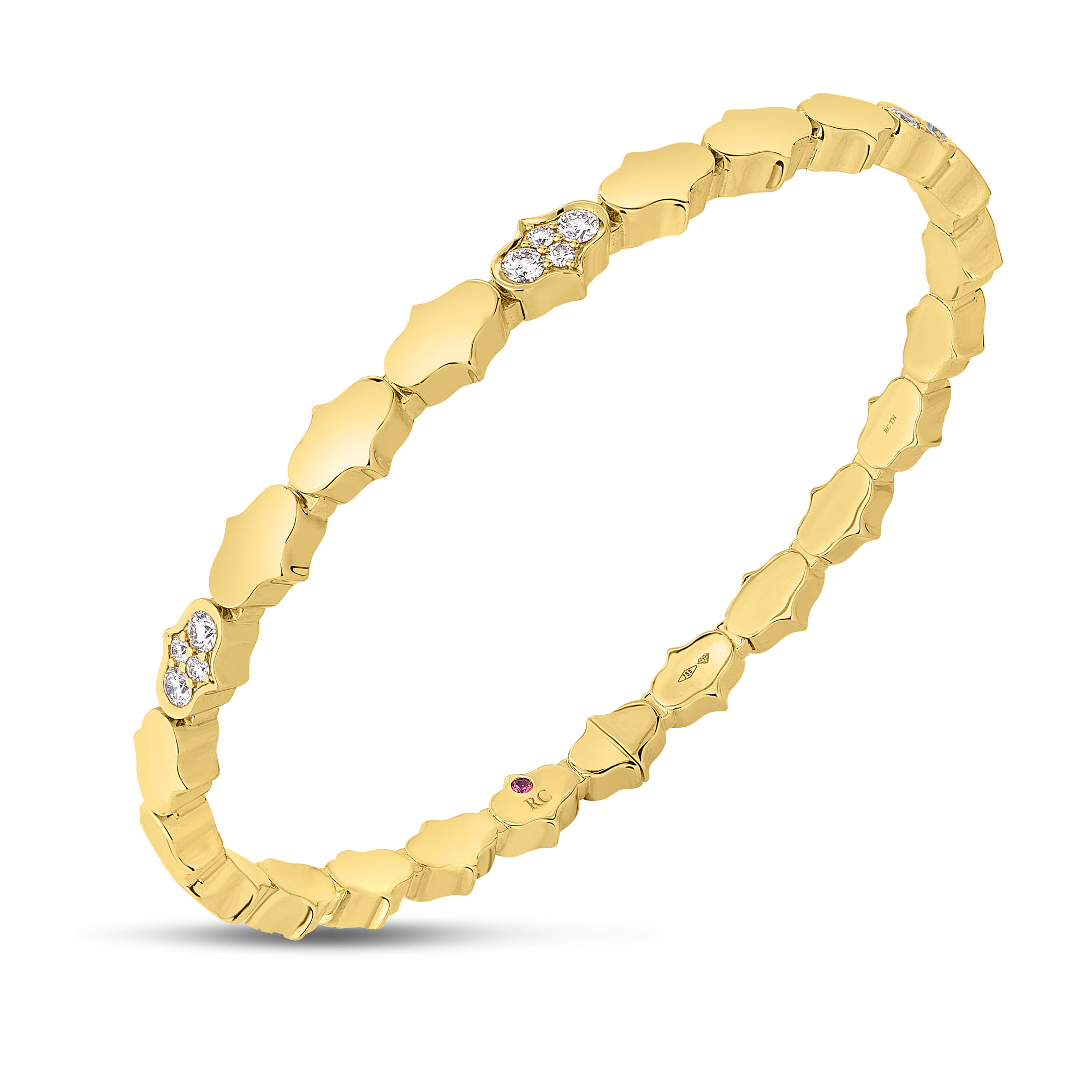 18k Yellow Gold Cobra Single Row Diamond Cuff Bangle