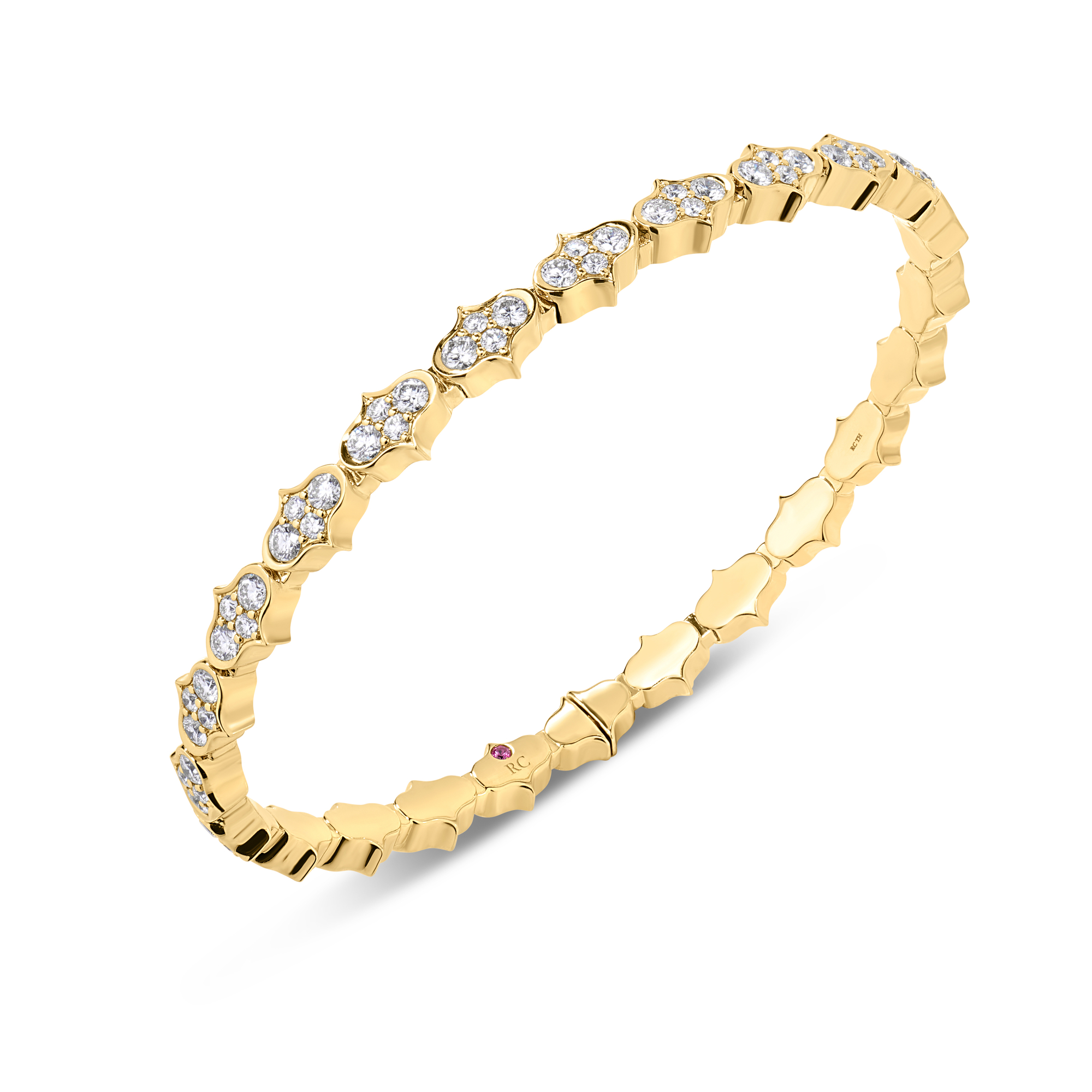 18k Yellow Gold Cobra Single Row Pave Diamond Cuff Bangle