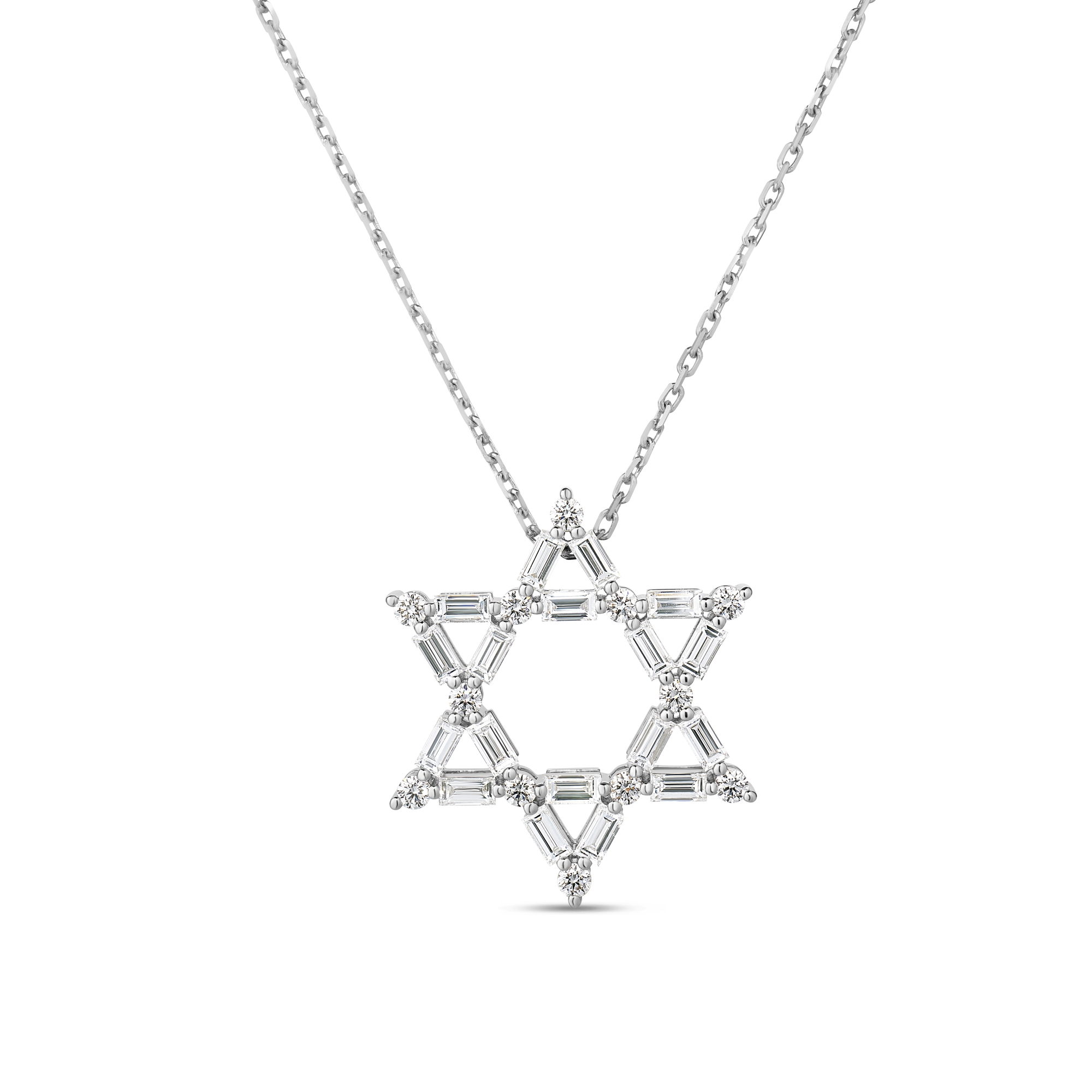 18k White Gold Diamond Princess Star Of David Necklace