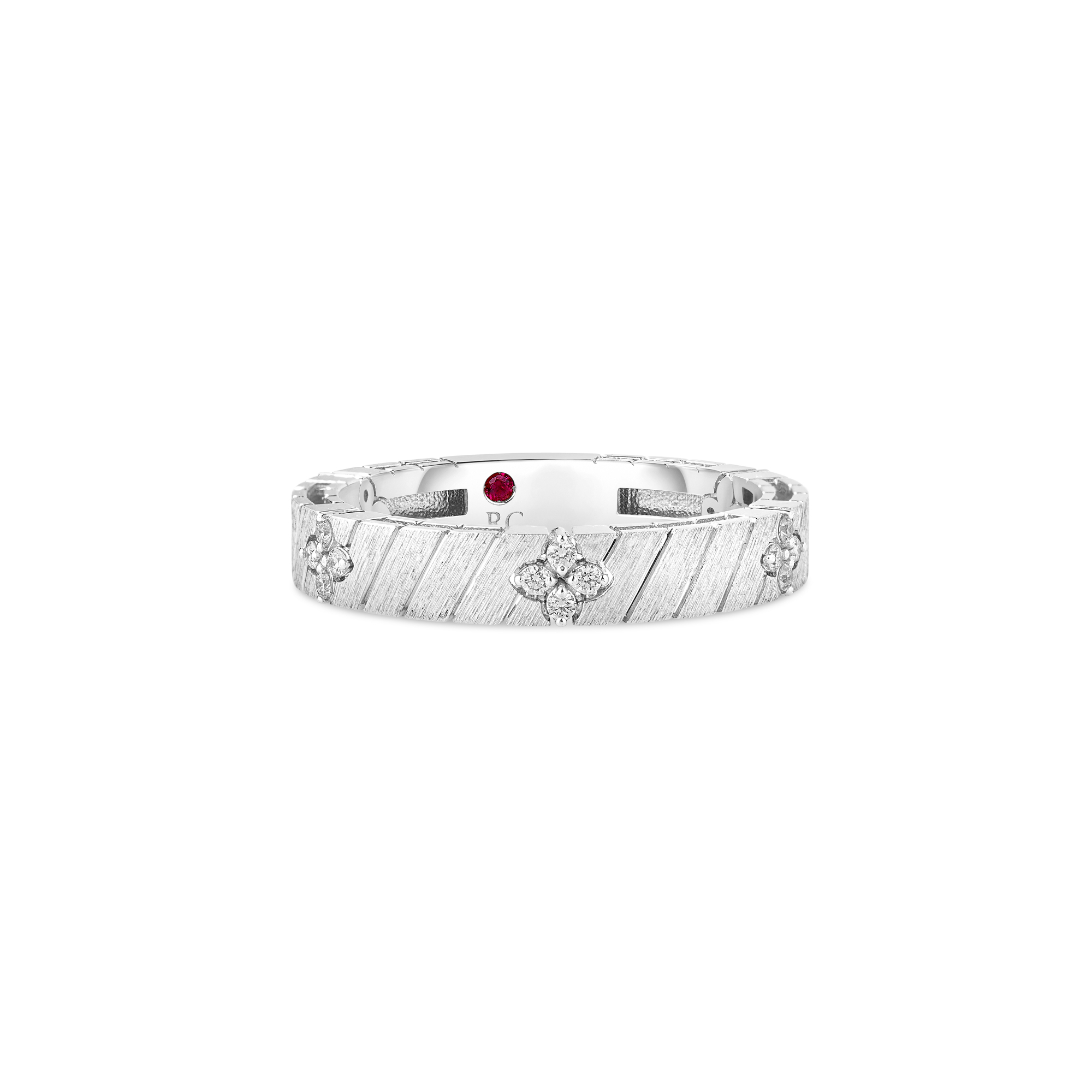 18k White Gold Love In Verona Narrow Ridged And Satin Finish Diamond Ring