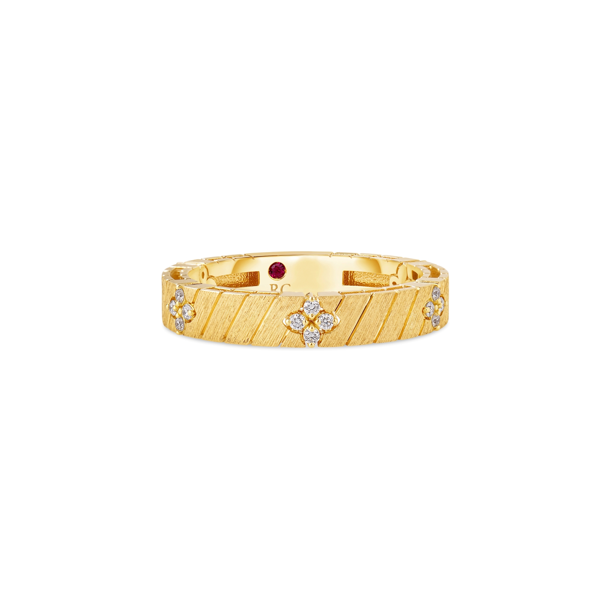 18k Yellow Gold Love In Verona Narrow Ridged And Satin Finish Diamond Ring