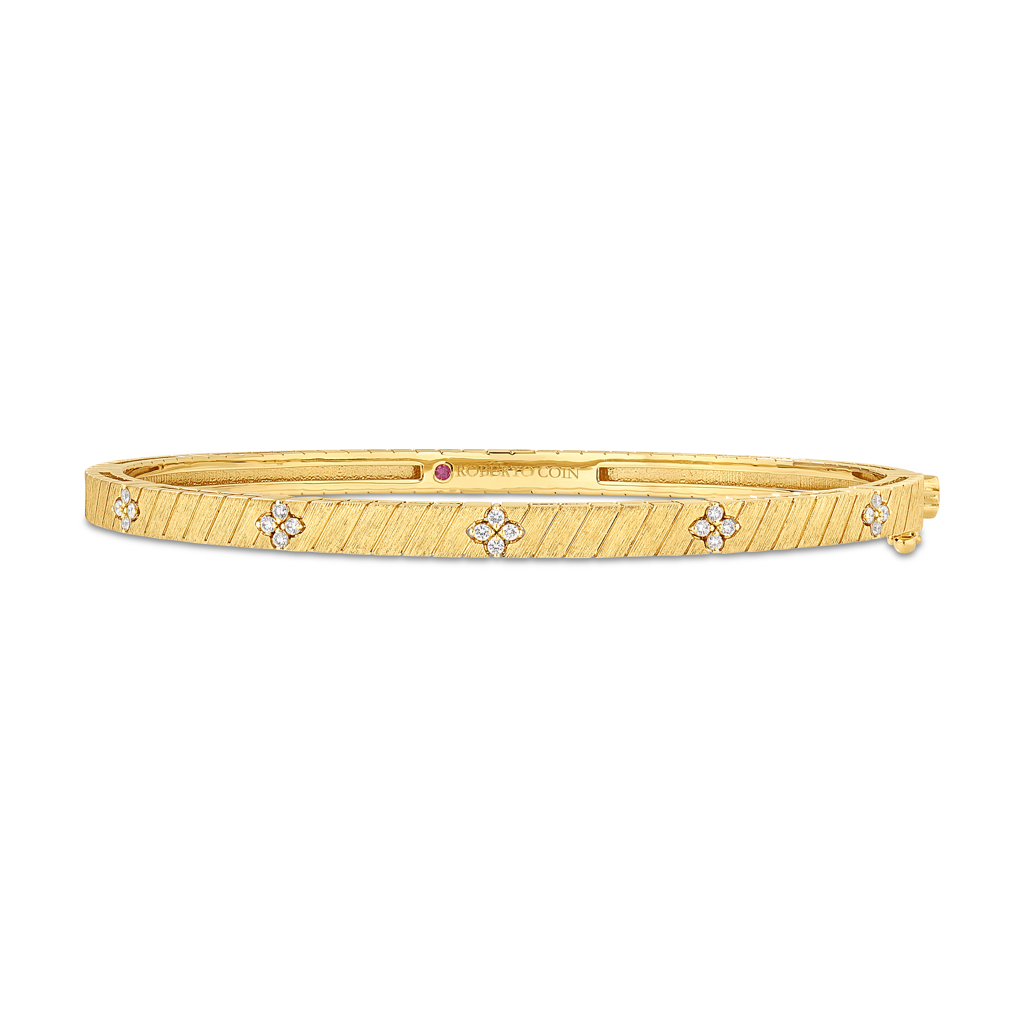 18k Yellow Gold Love In Verona Ridged Diamond Bangle