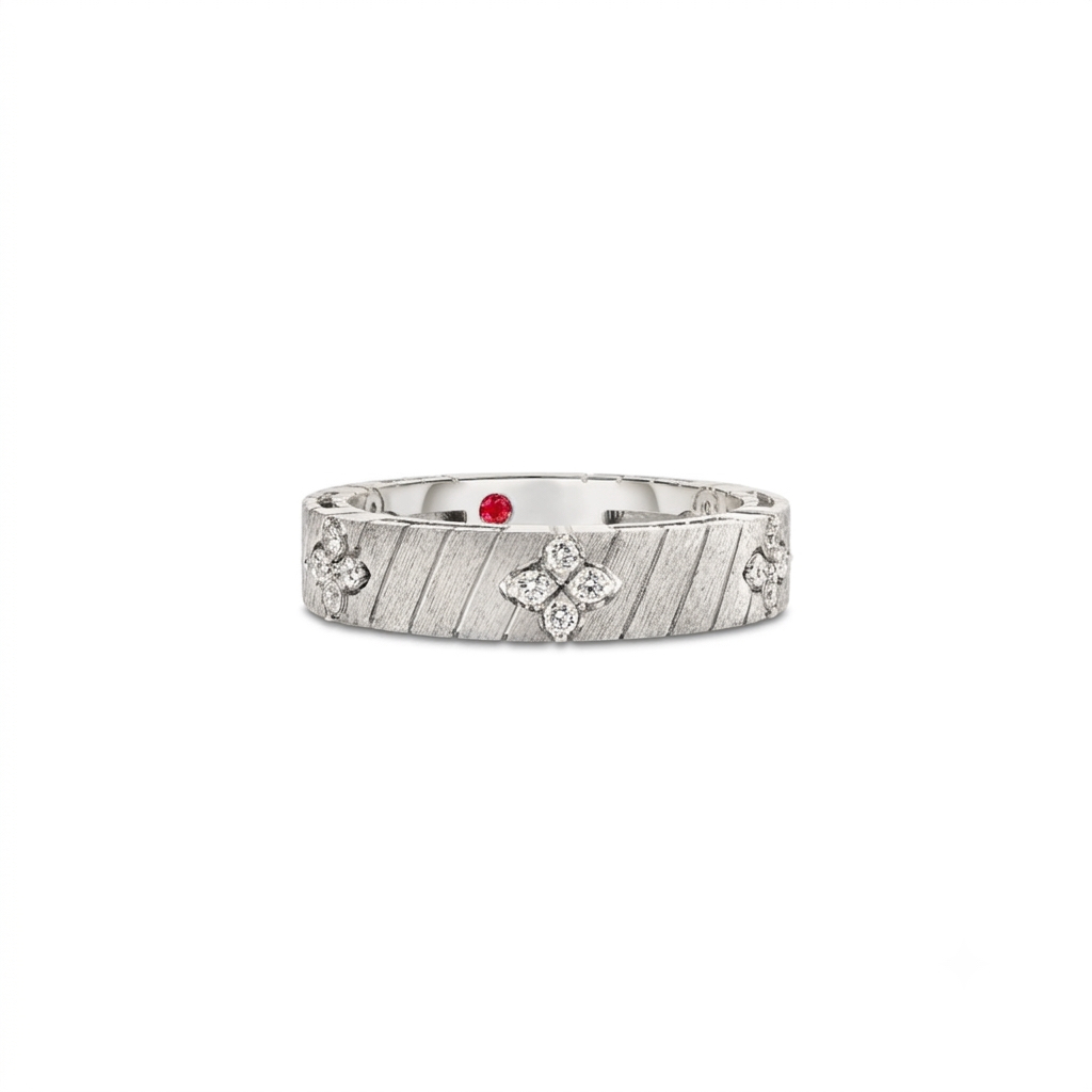 18k White Gold Love In Verona Ridged And Satin Finish Diamond Ring