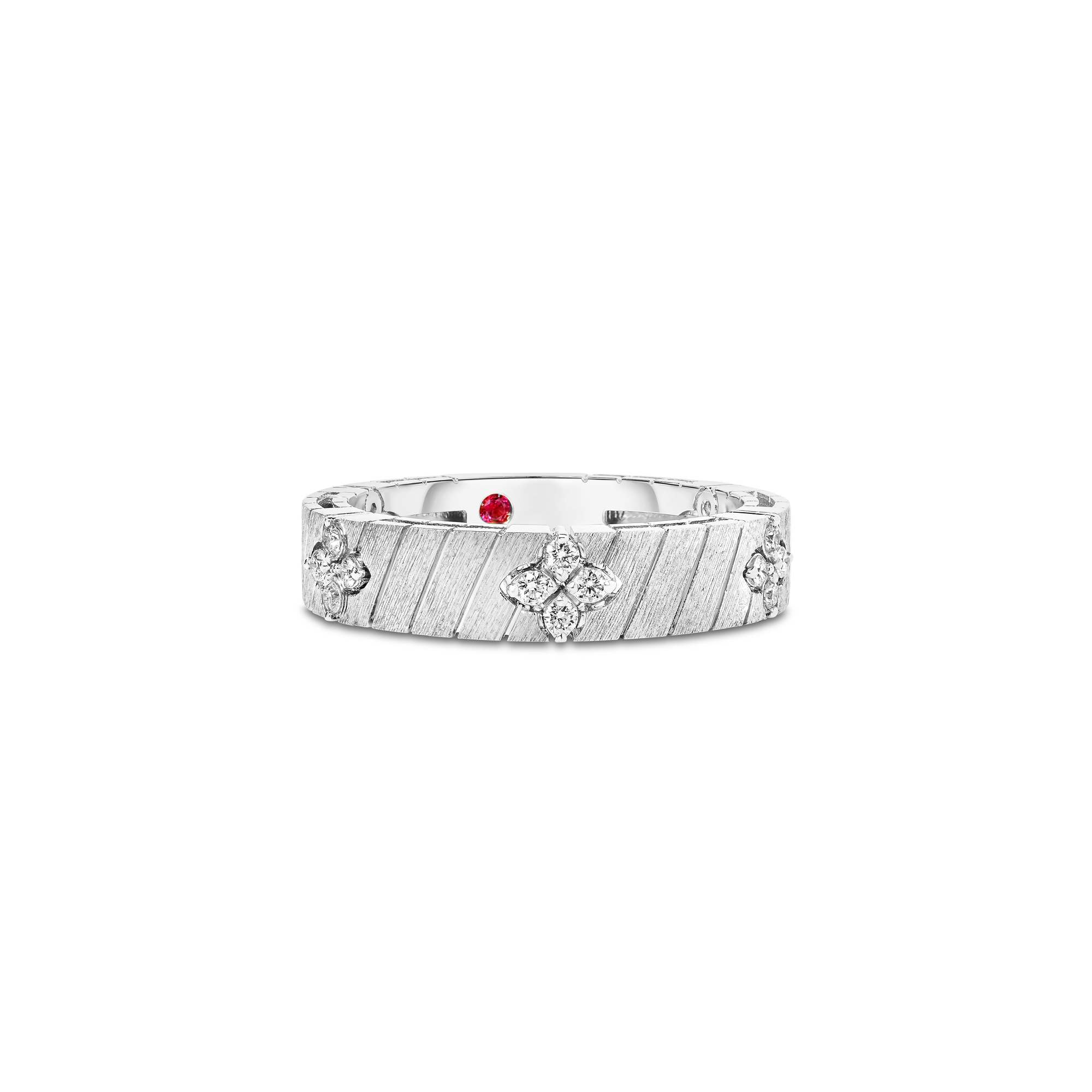 18k White Gold Love In Verona Ridged And Satin Finish Diamond Ring