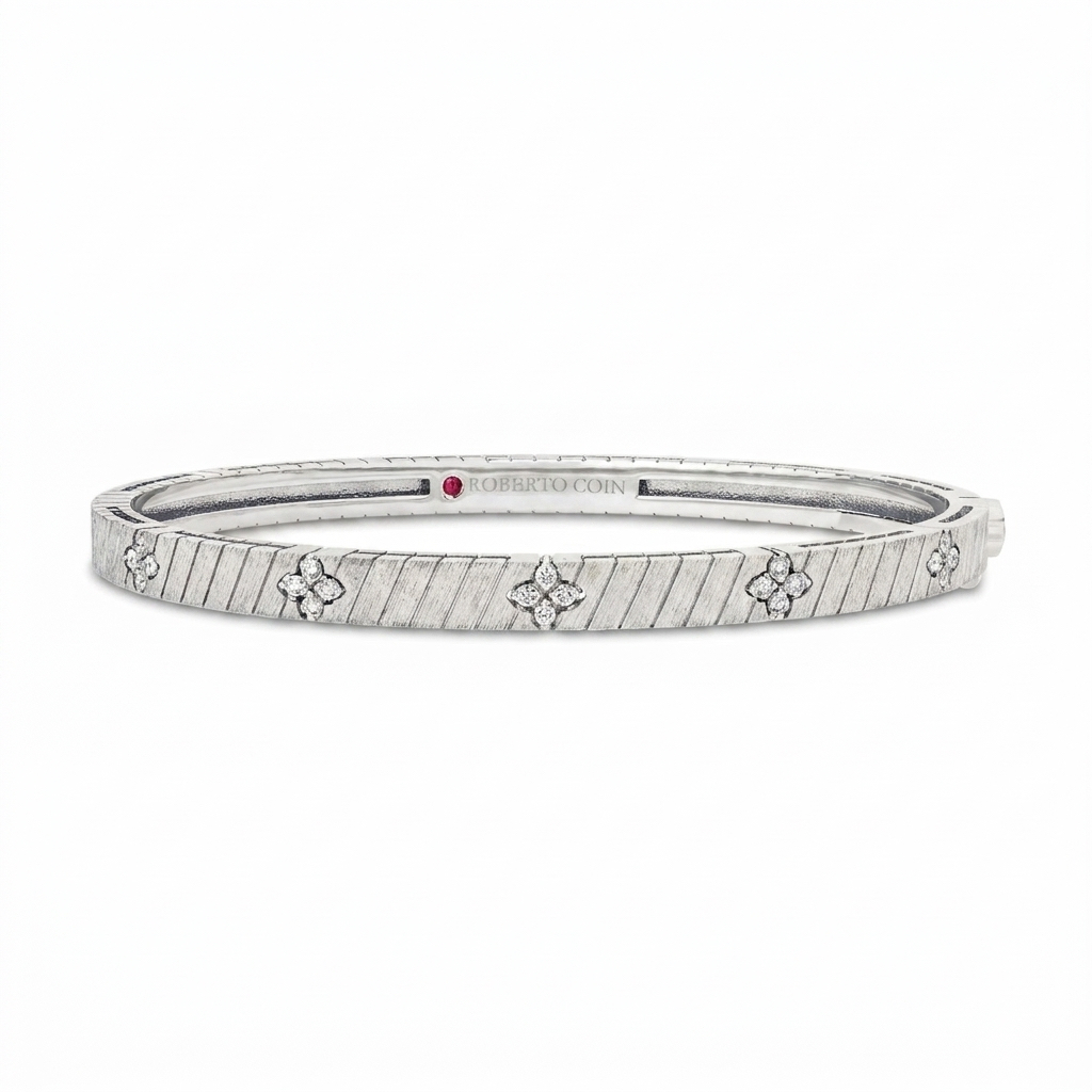 18k White Gold Love In Verona Ridged Diamond Bangle