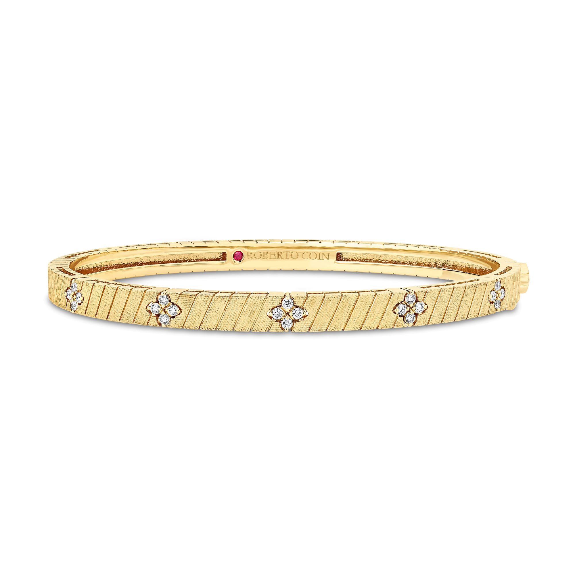 18k Yellow Gold Love In Verona Ridged Diamond Bangle