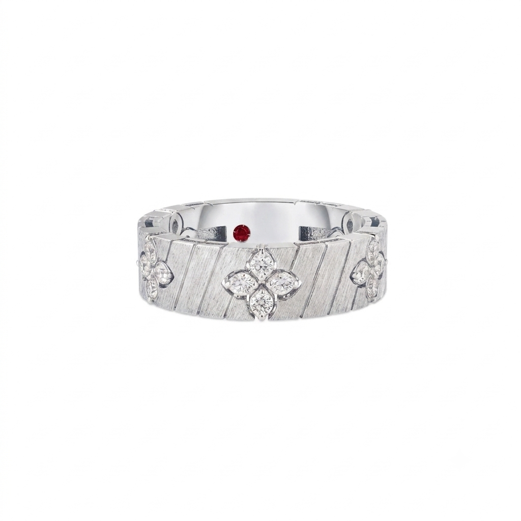18k White Gold Love In Verona Wide Ridged And Satin Finish Diamond Ring