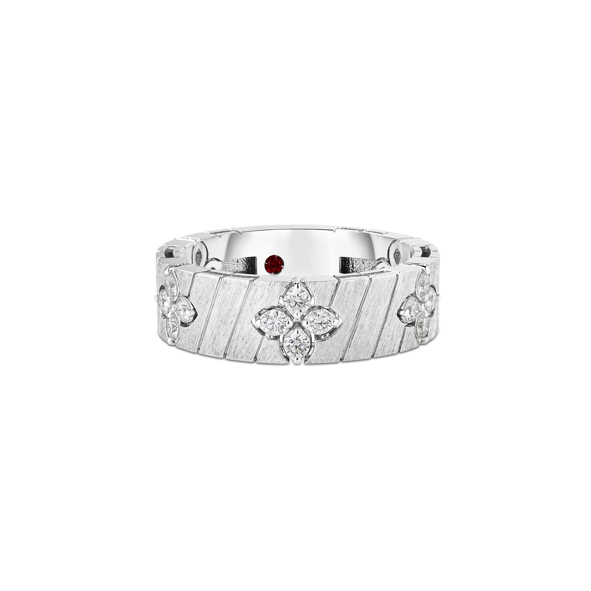 18k White Gold Love In Verona Wide Ridged And Satin Finish Diamond Ring