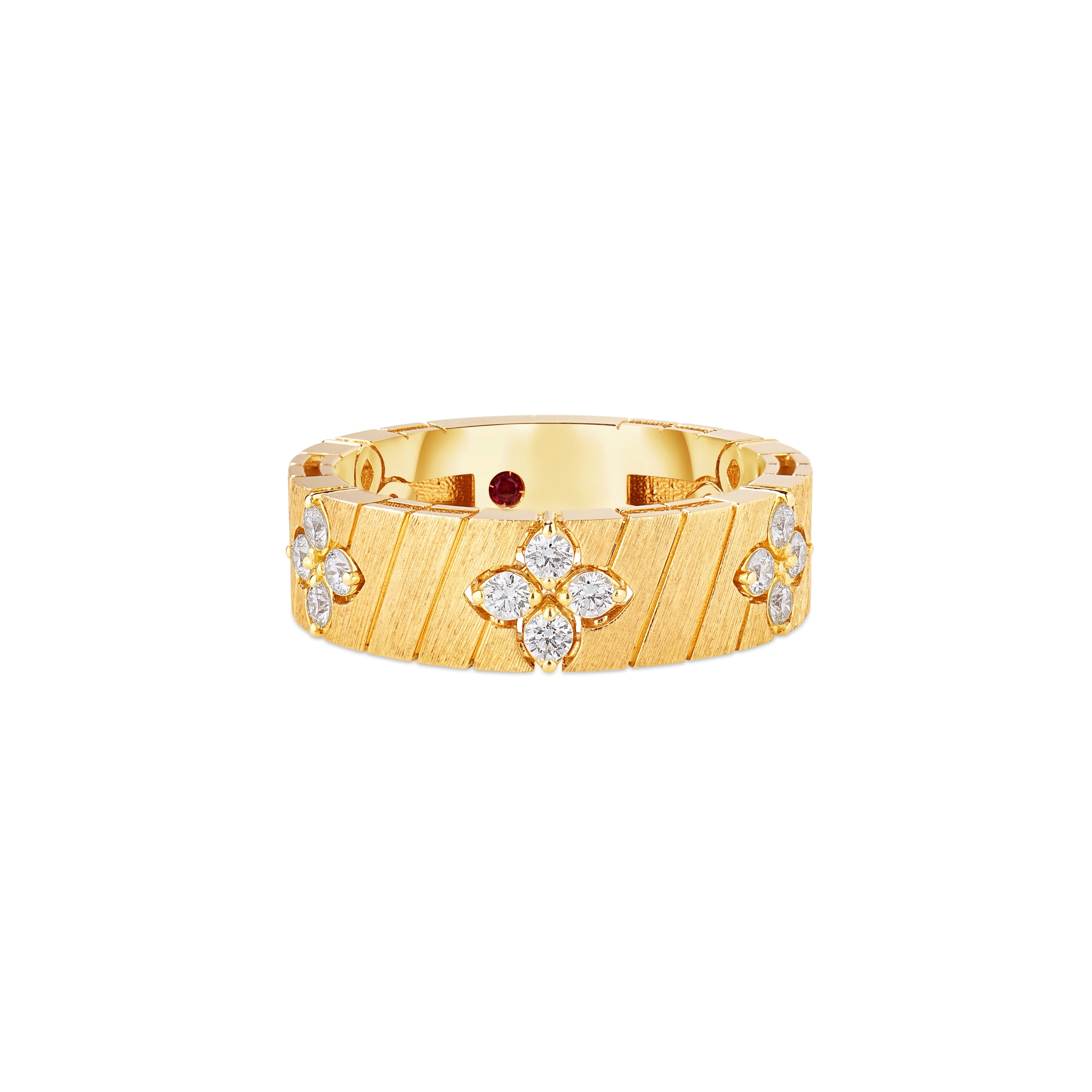 18k Yellow Gold Love In Verona Wide Ridged And Satin Finish Diamond Ring