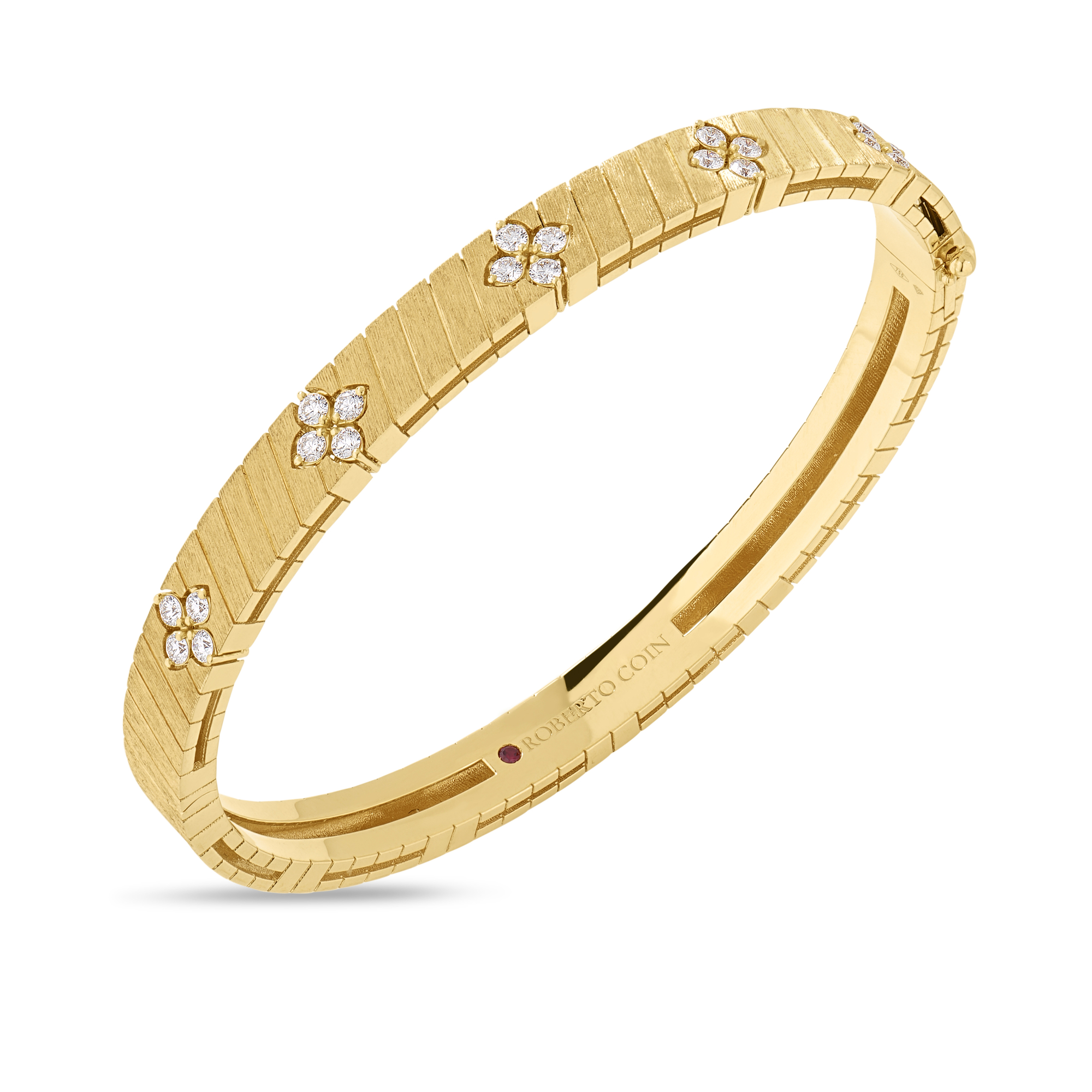 18k Yellow Gold Love In Verona Wide Ridged And Satin Finish Diamond Bangle