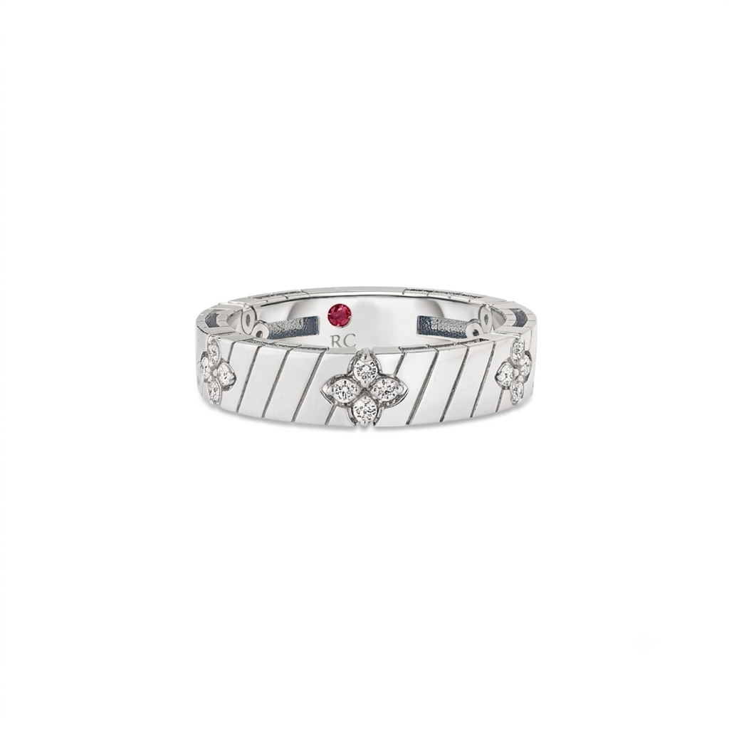18k White Gold Love In Verona Ridged Diamond Ring