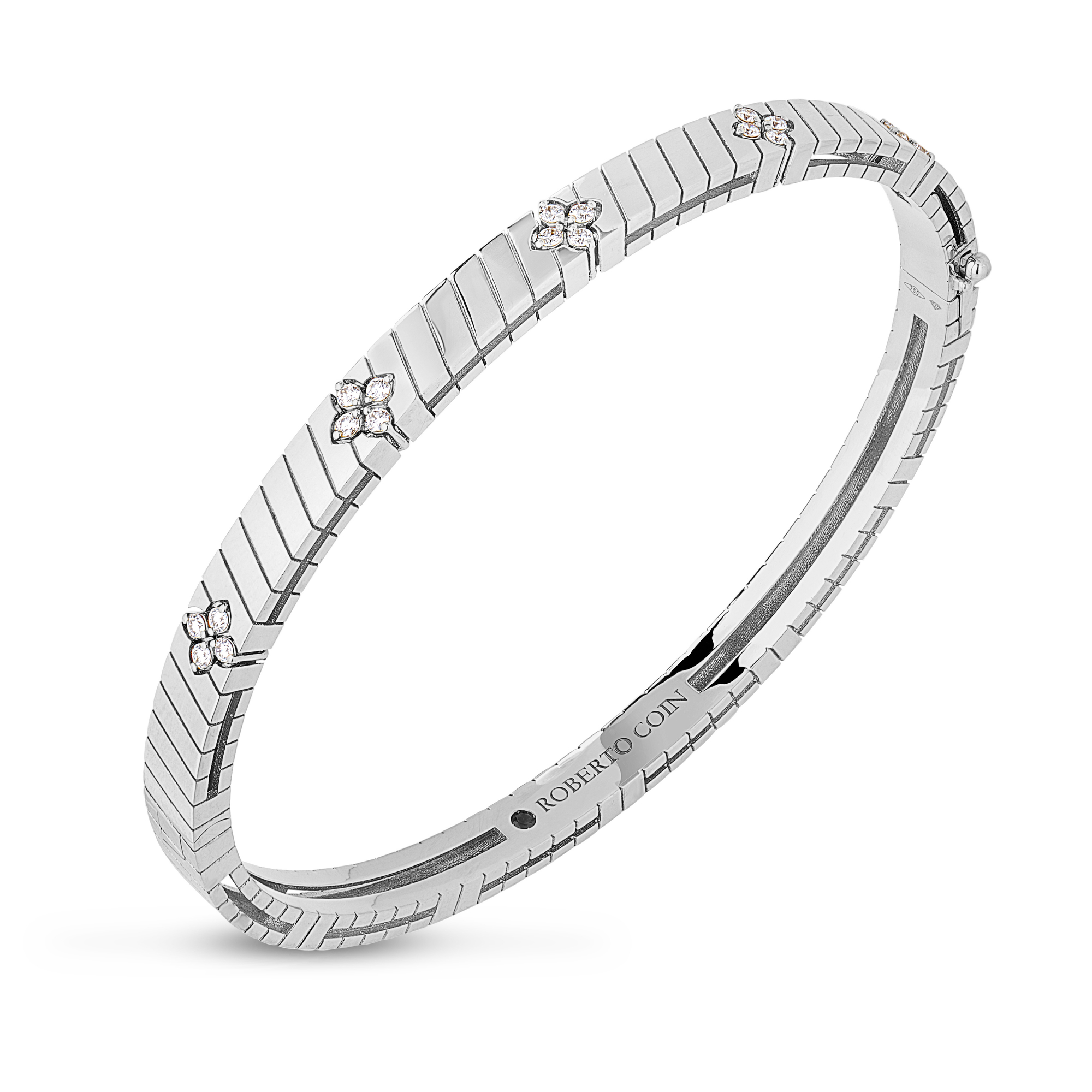 18k White Gold Love In Verona Ridged Diamond Bangle