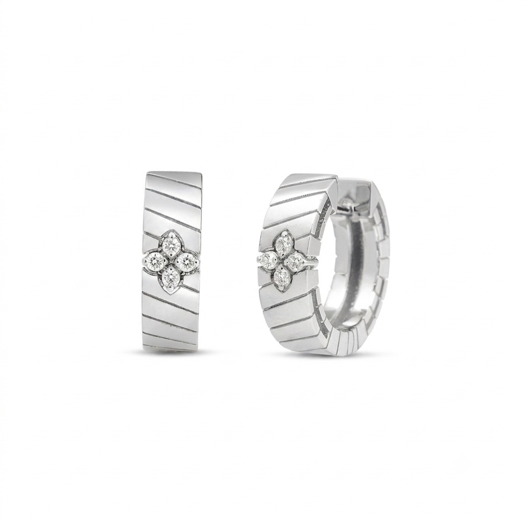 18k White Gold Love In Verona Ridged Diamond Earrings