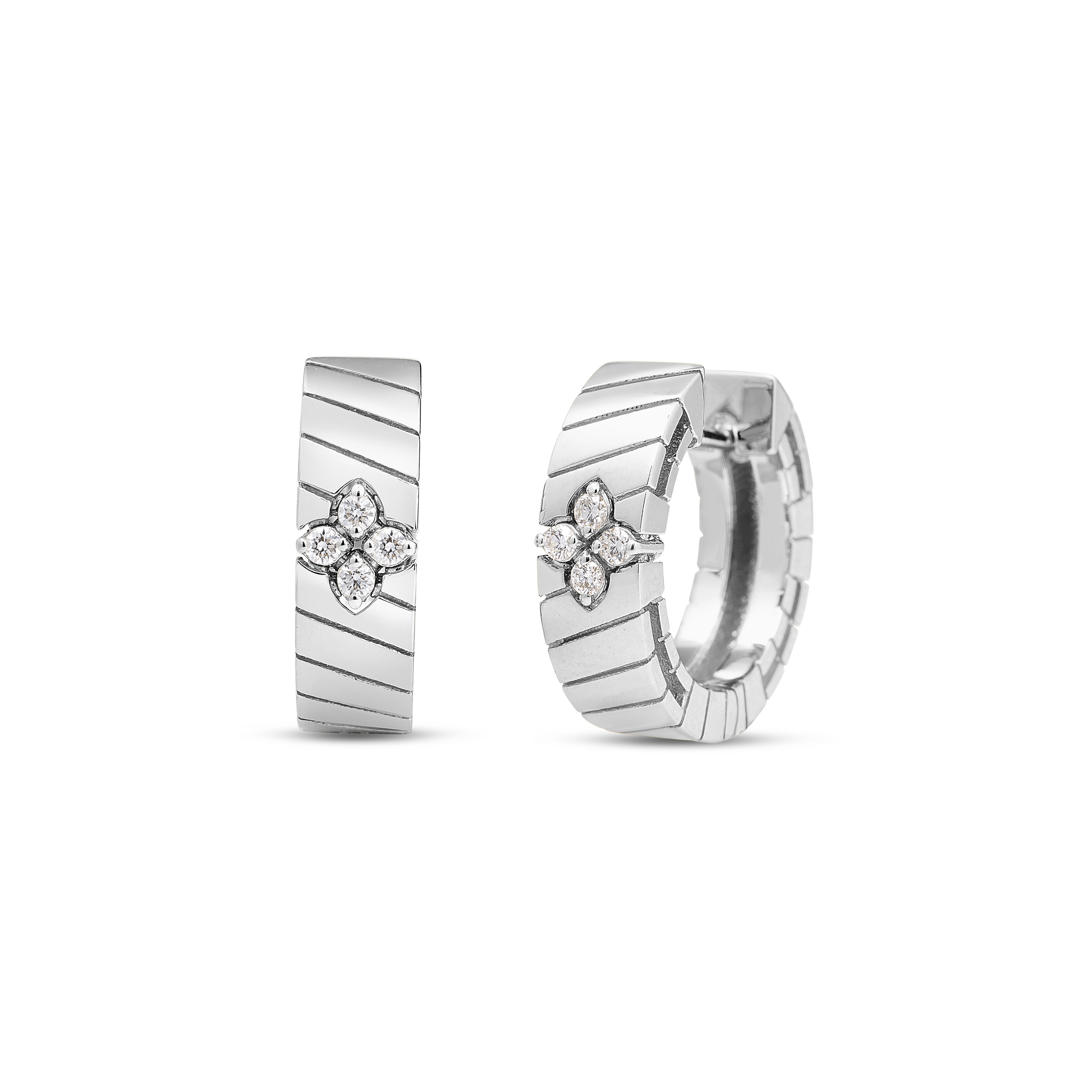 18k White Gold Love In Verona Ridged Diamond Hoop Earrings