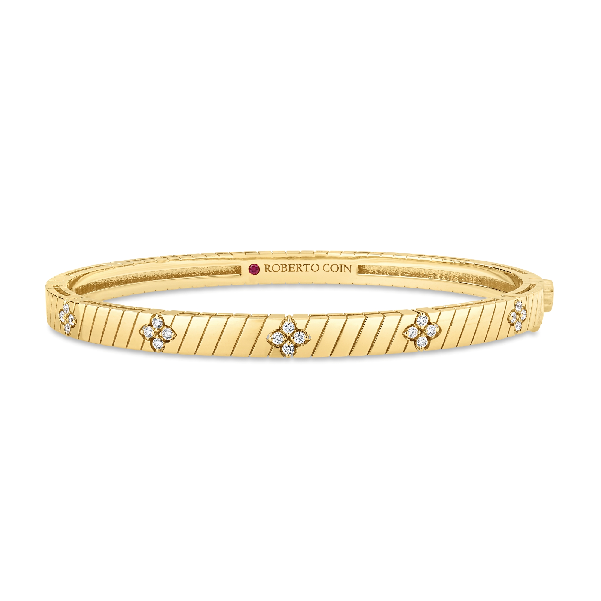 18k Yellow Gold Love In Verona Ridged Diamond Bangle
