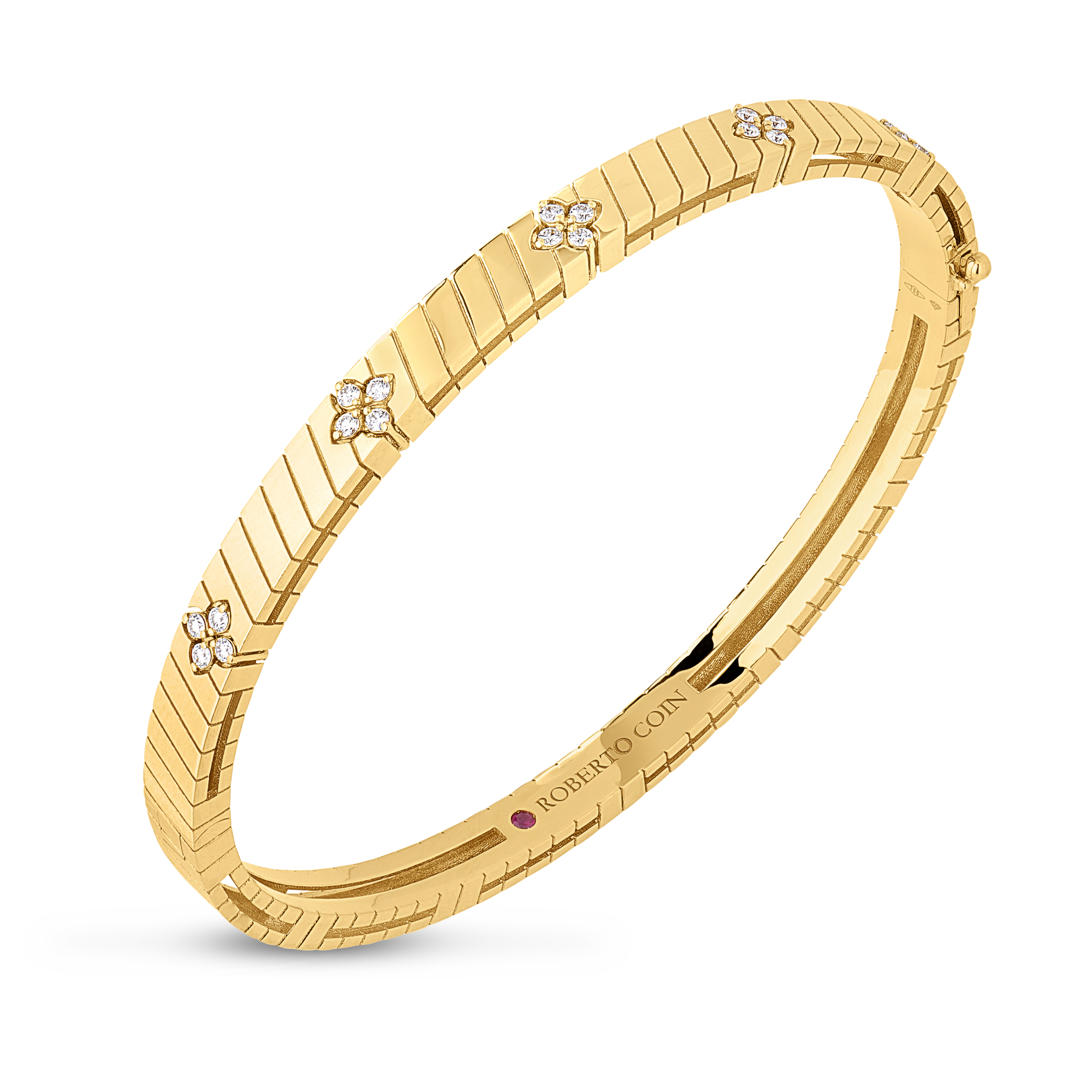 18k Yellow Gold Love In Verona Ridged Diamond Bangle
