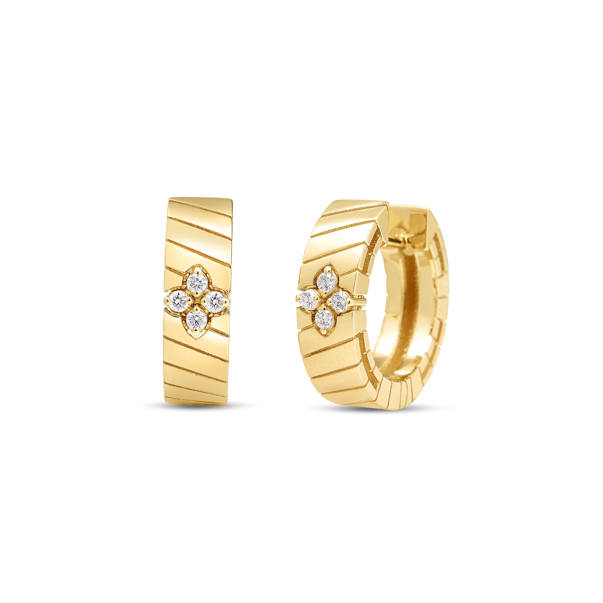 18k Yellow Gold Love In Verona Ridged Diamond Earrings