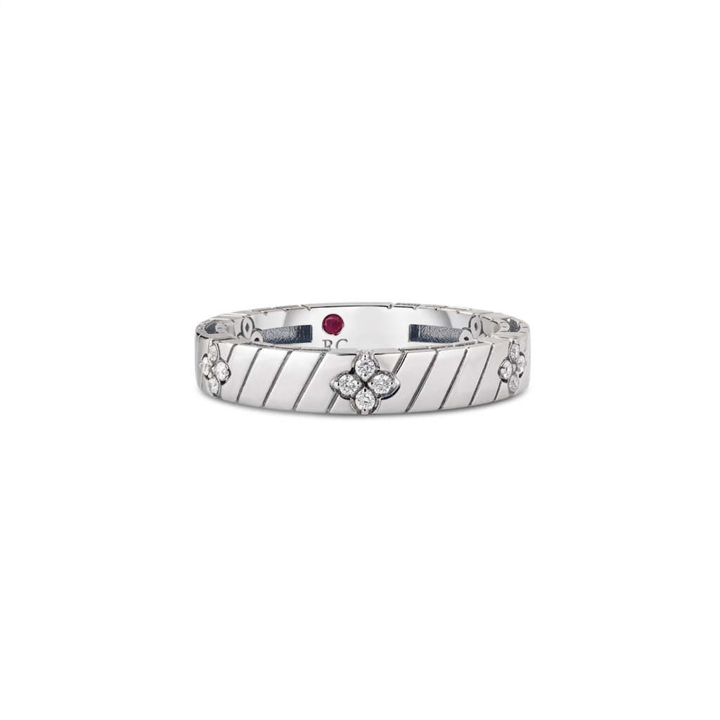 18k White Gold Love In Verona Narrow Ridged Diamond Ring