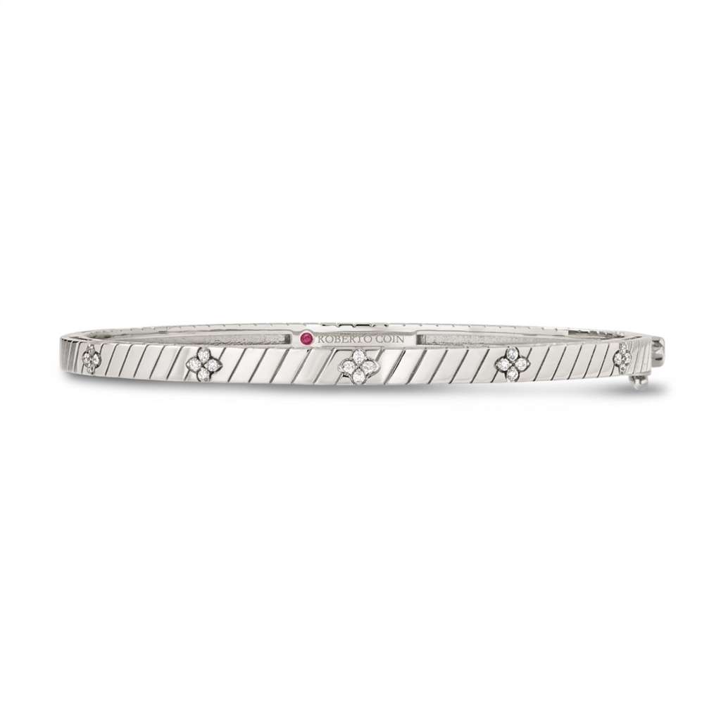 18k White Gold Love In Verona Ridged Diamond Bangle
