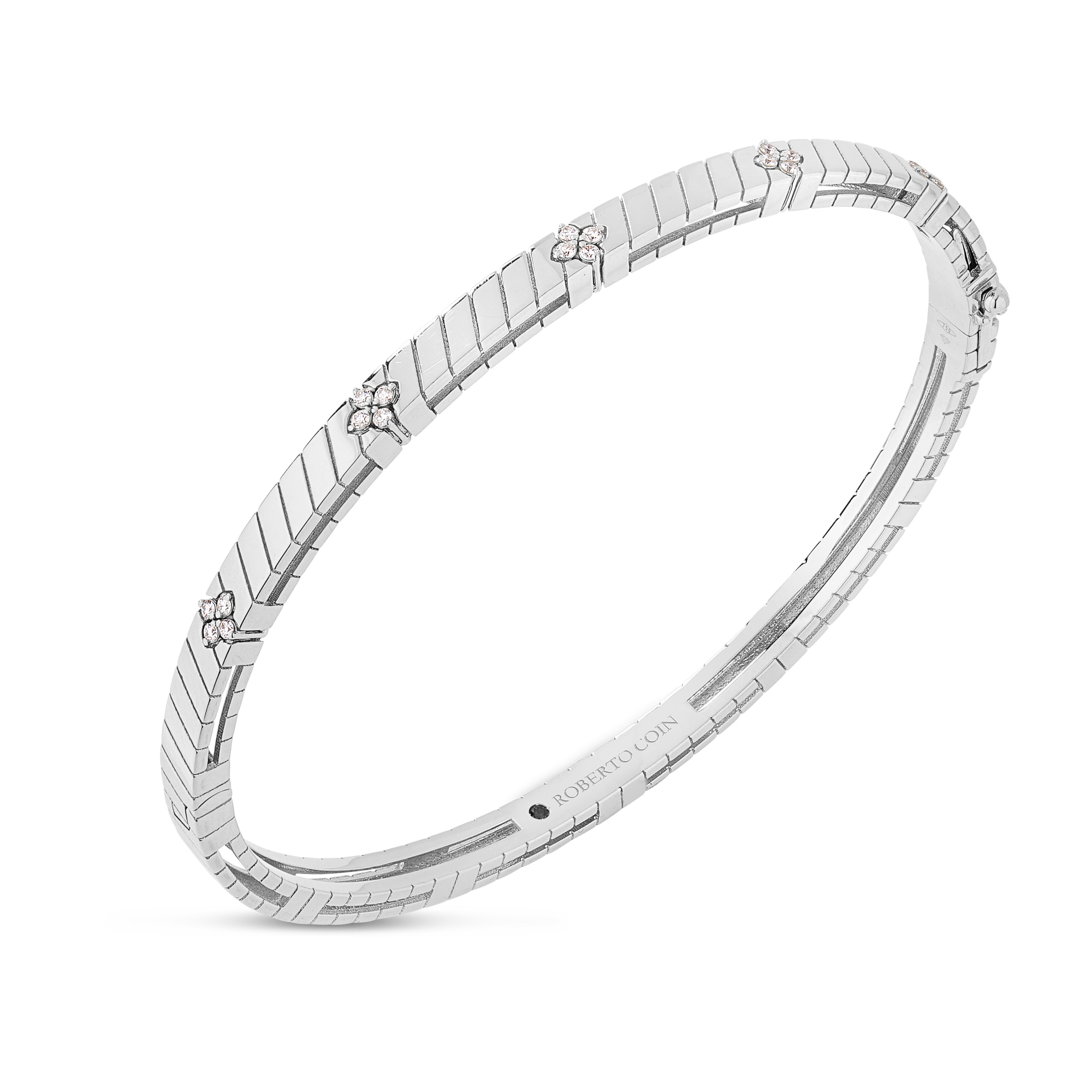 18k White Gold Love In Verona Narrow Ridged Diamond Bangle