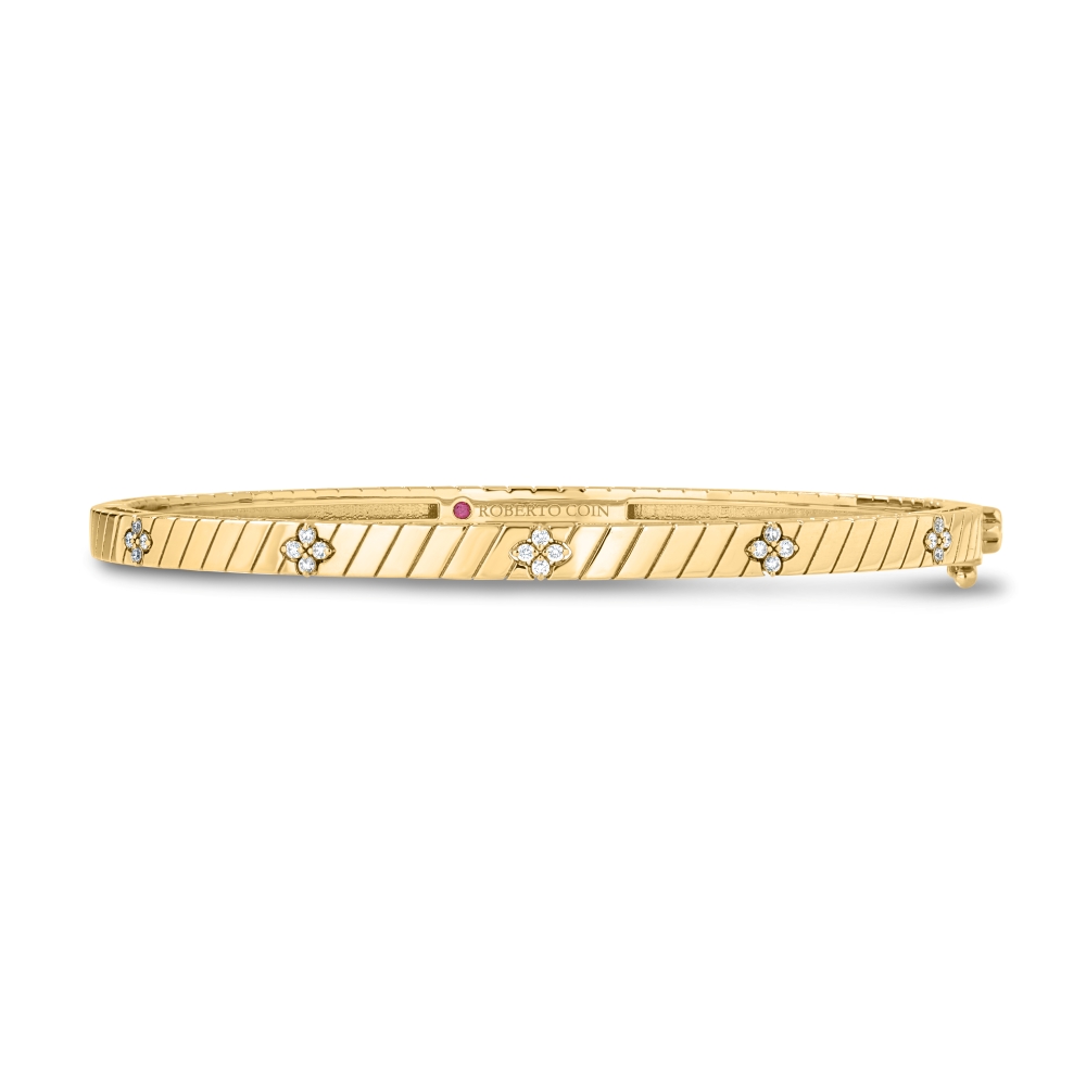 18k Yellow Gold Love In Verona Ridged Diamond Bangle