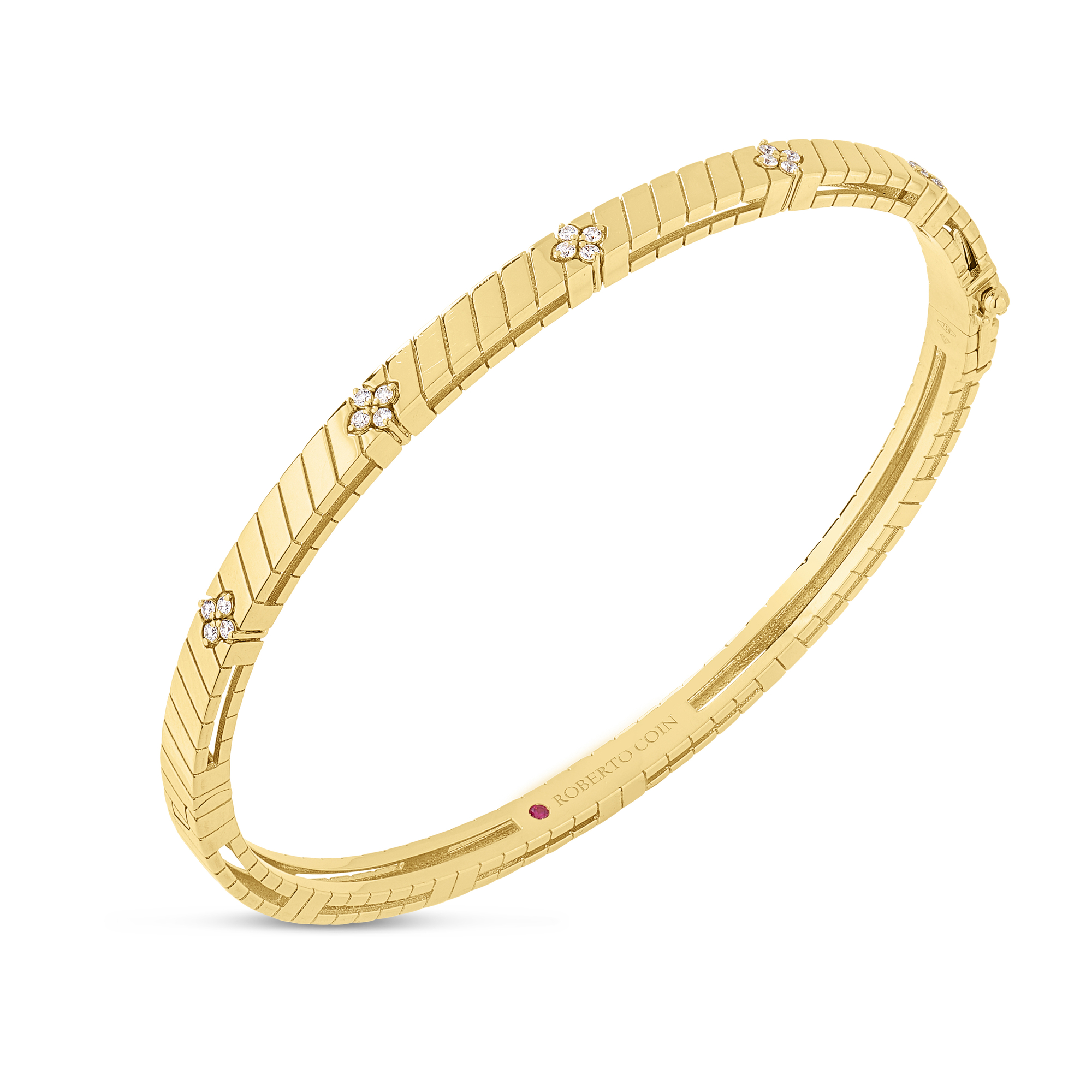 18k Yellow Gold Love In Verona Narrow Ridged Diamond Bangle