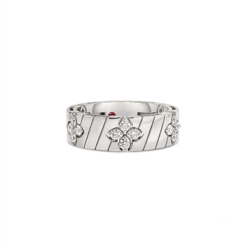 18k White Gold Love In Verona Wide Ridged Diamond Ring