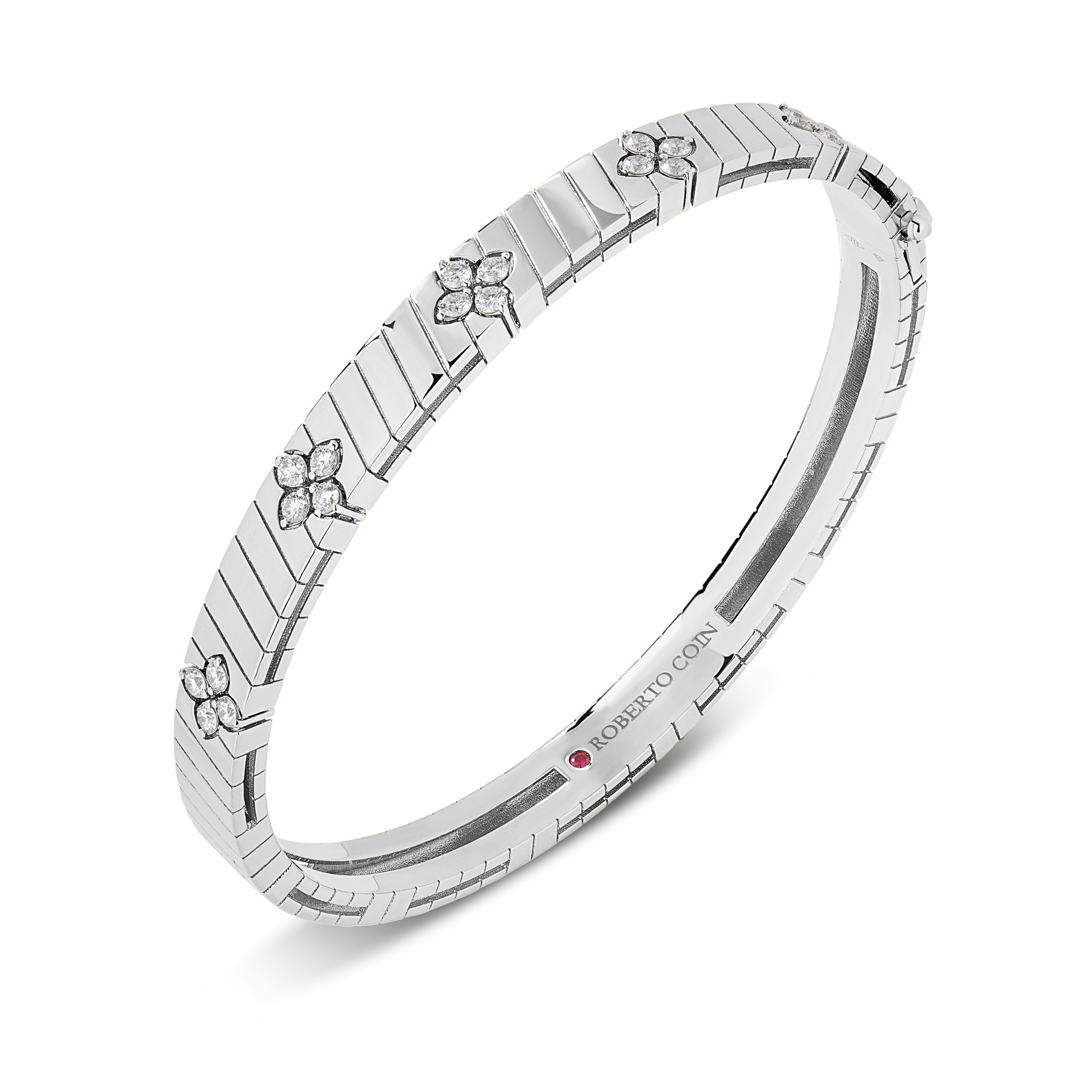 18k White Gold Love In Verona Wide Ridged Diamond Bangle