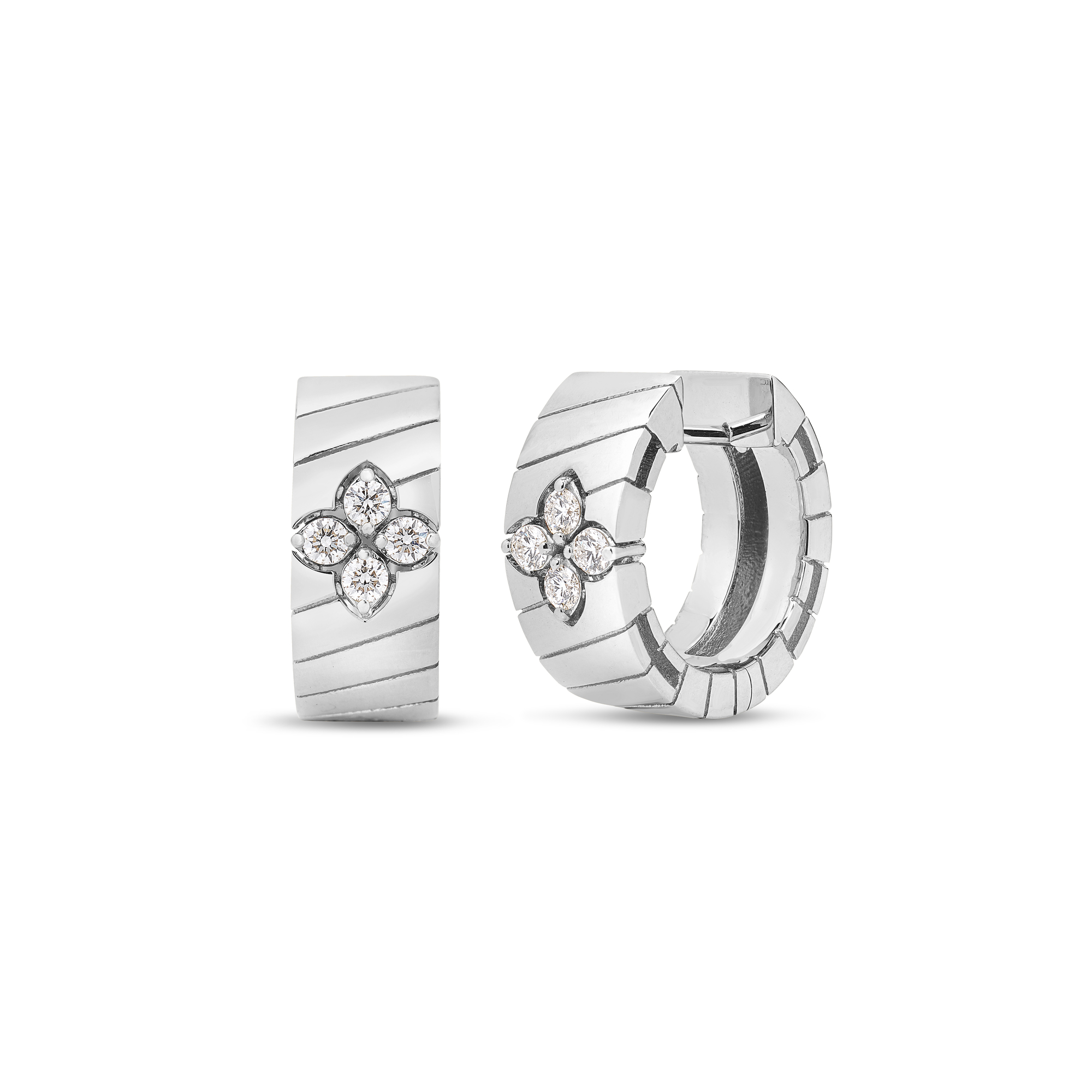 18k White Gold Love In Verona Wide Ridged Diamond Hoop Earrings