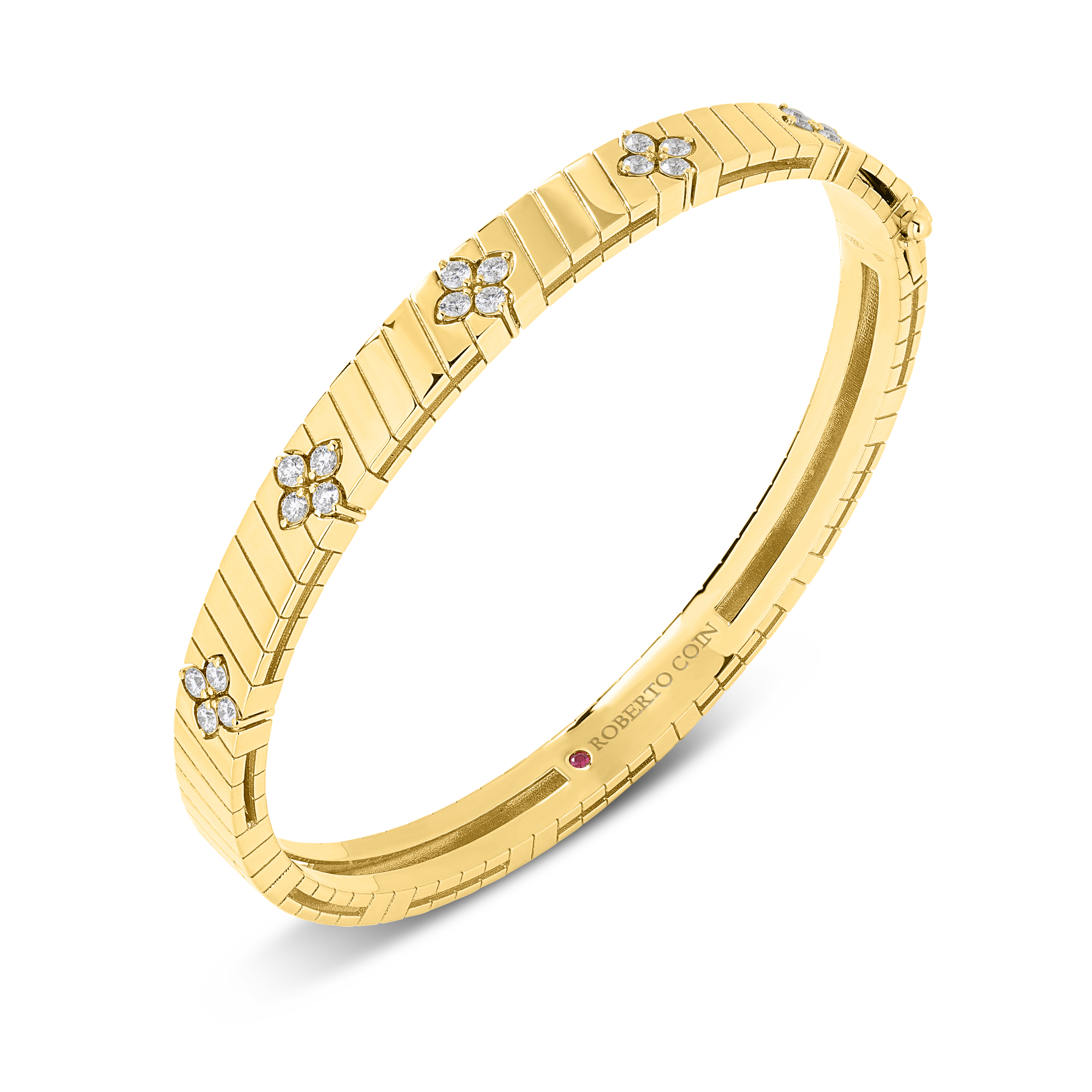 18k Yellow Gold Love In Verona Wide Ridged Diamond Bangle