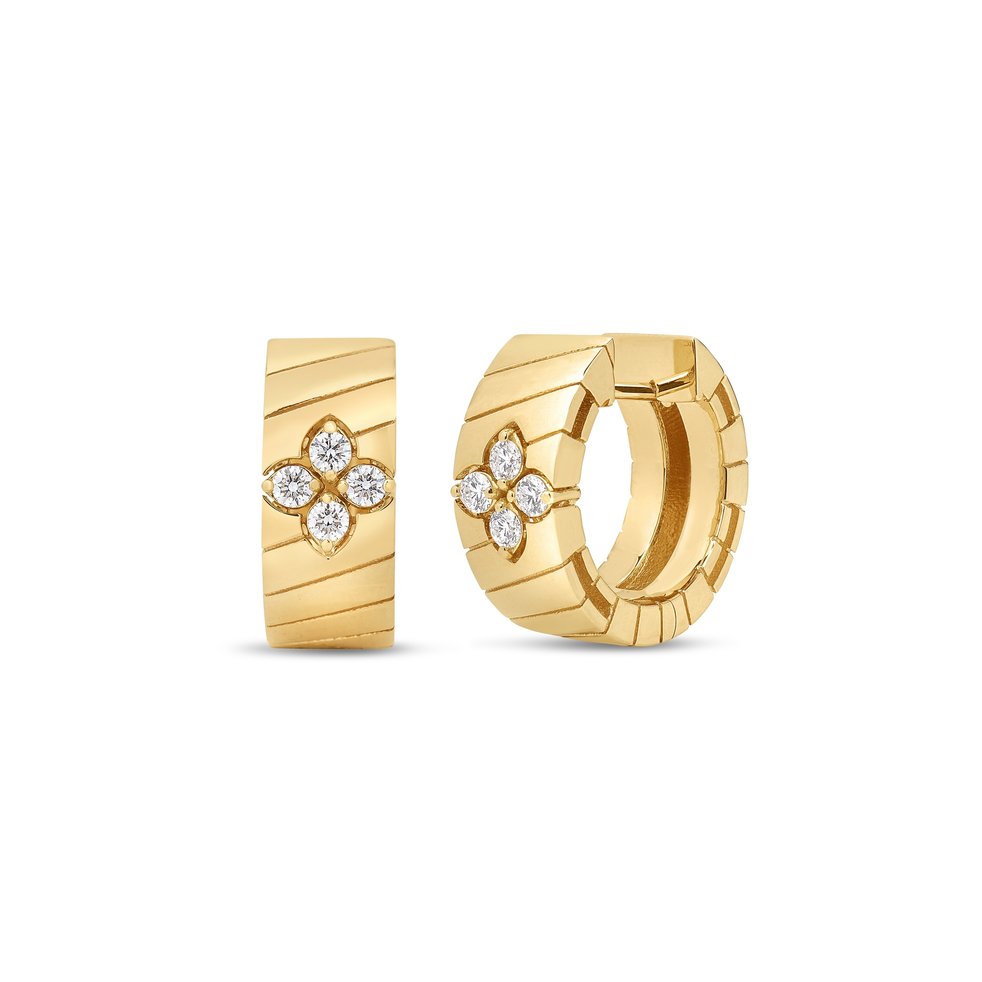 18k Yellow Gold Love In Verona Ridged Diamond Earrings