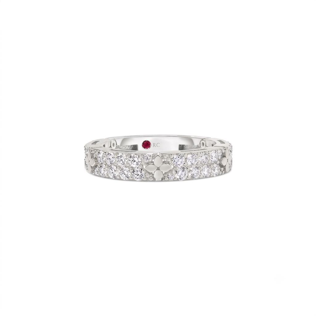 18k White Gold Love In Verona Pave Diamond And Polished Flowers Ring